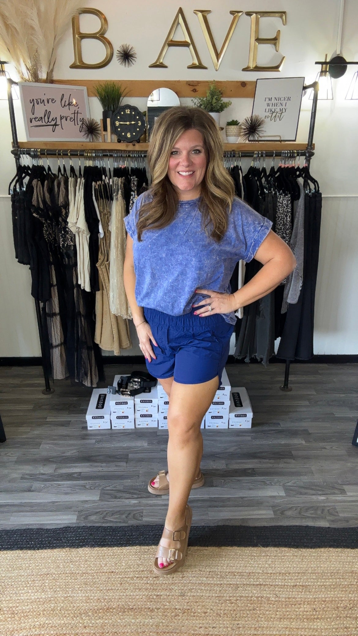 Navy Smocked Waist Athletic Shorts