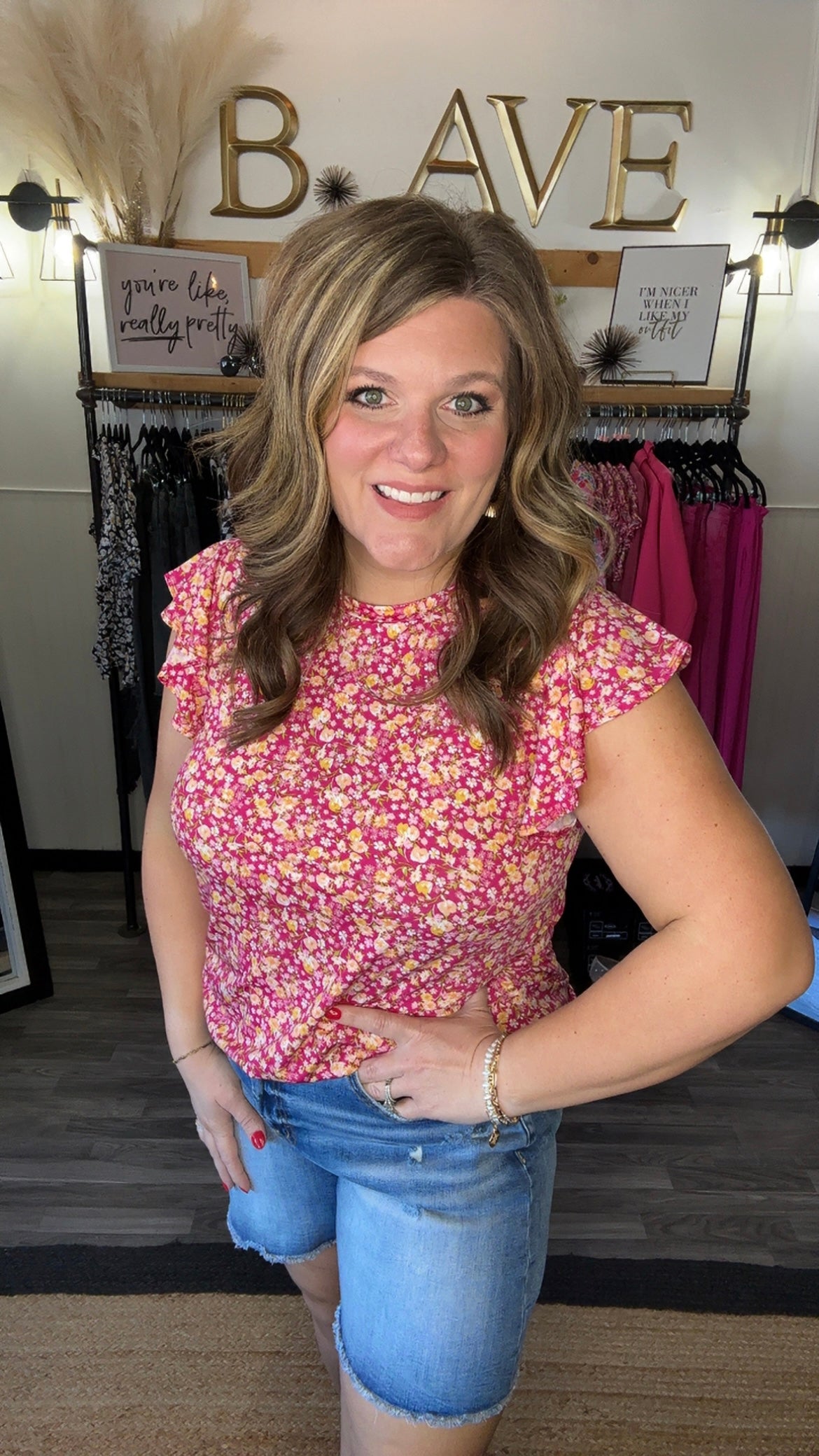 Fuchsia & Yellow Floral Ruffle Sleeve Top