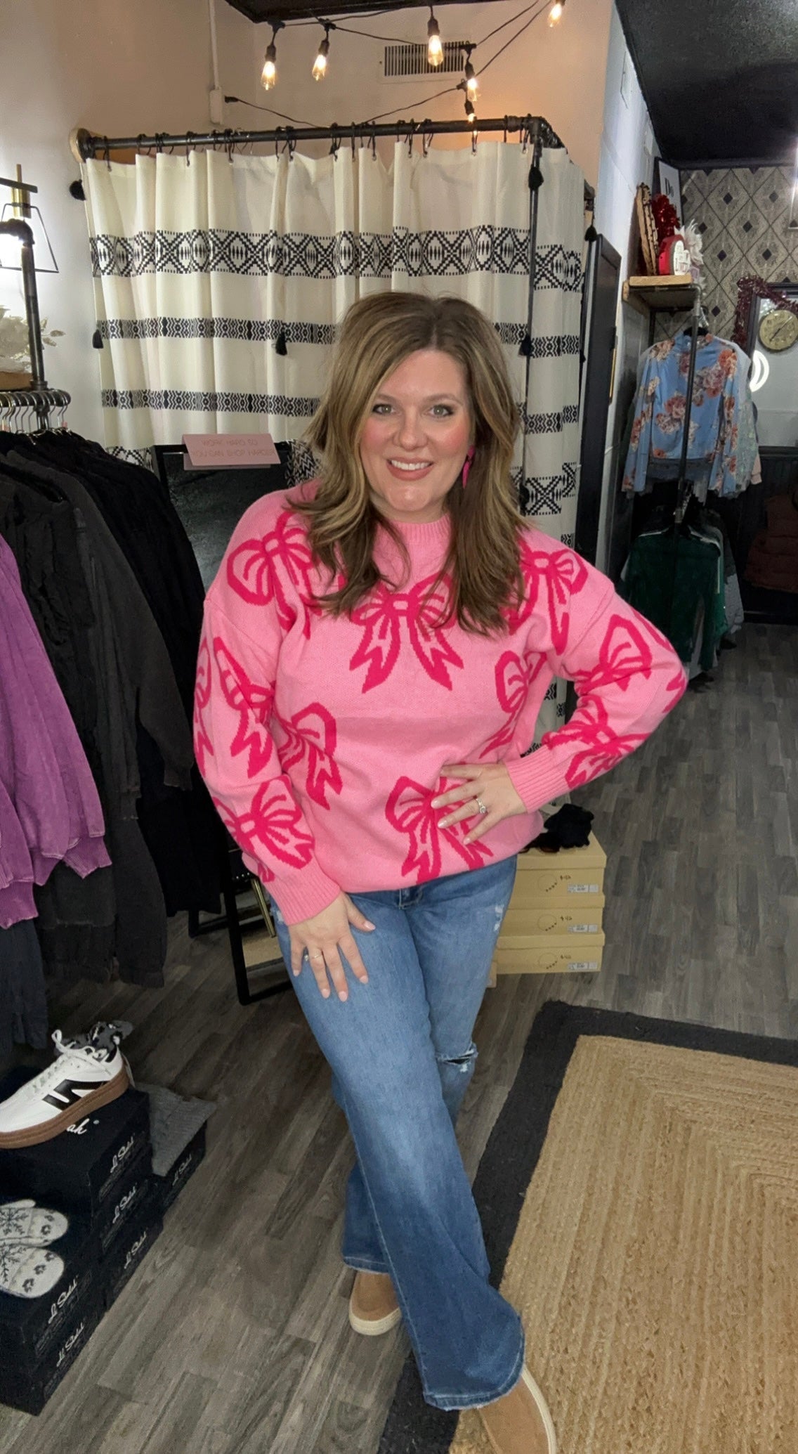 Bright Pink Bow Loose Fit Sweater