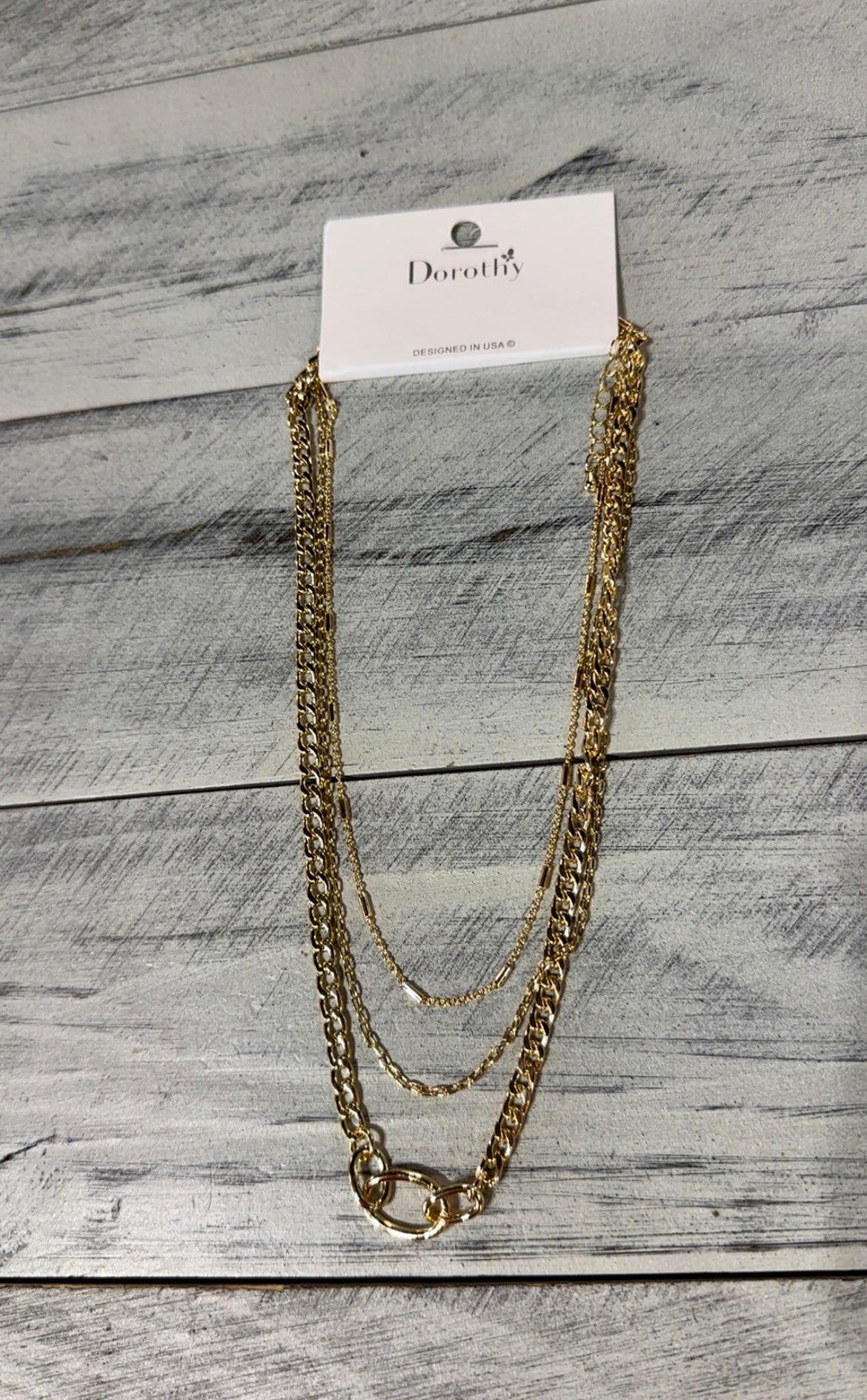 Gold 3 Layer Curb & Dainty Chain Necklace