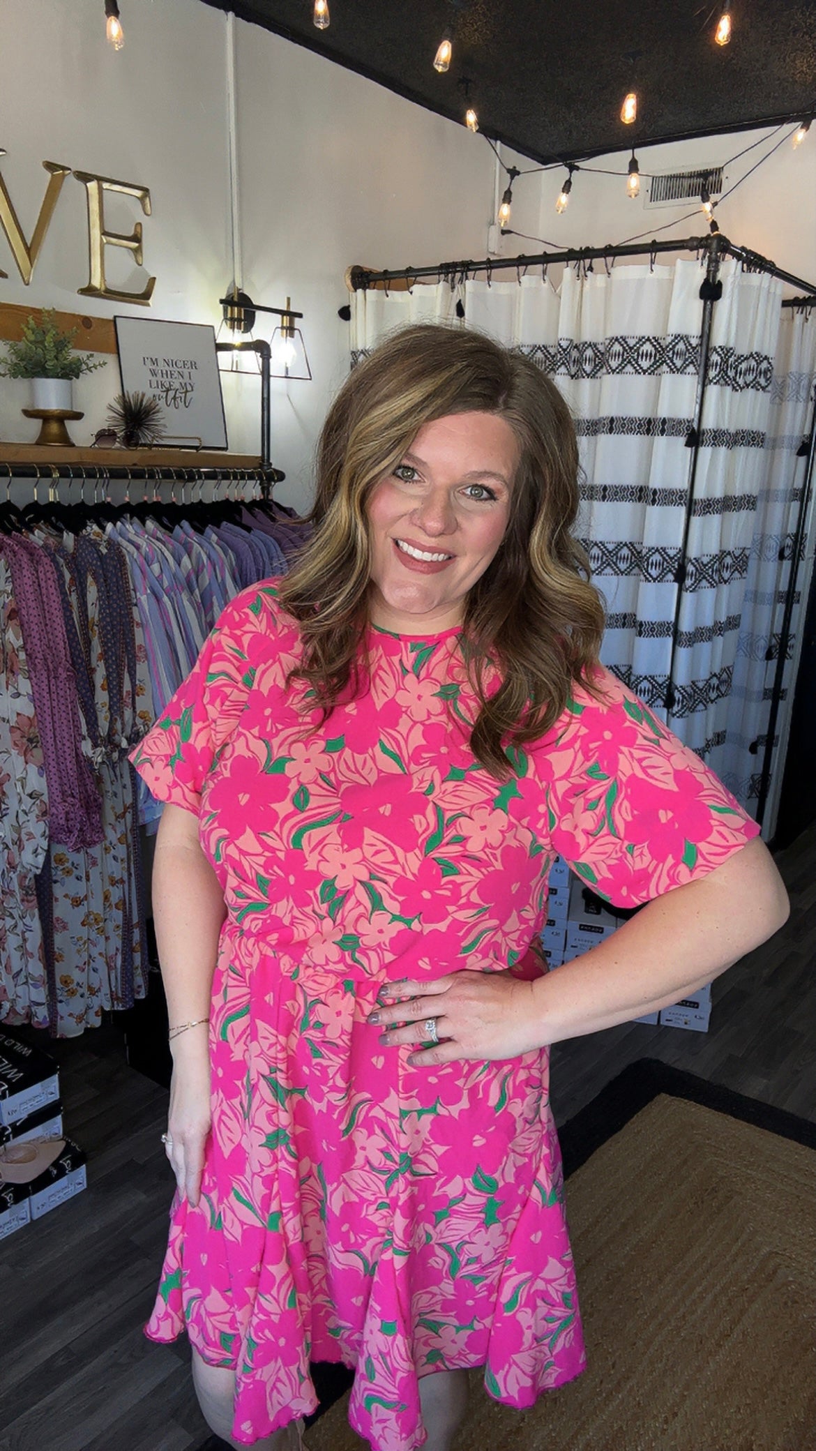 Fuchsia Floral Bubble Sleeve Dress