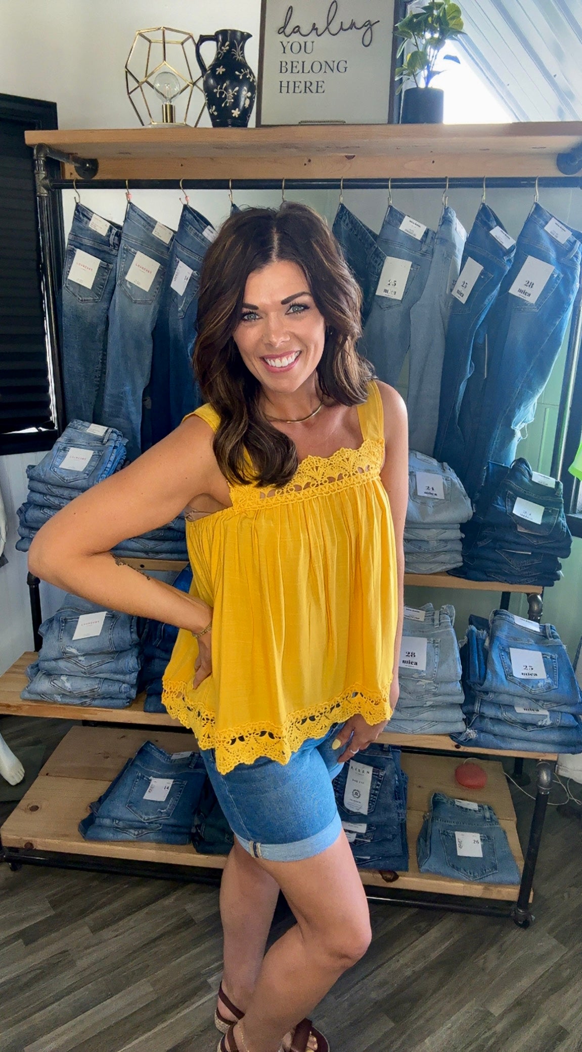 Golden Yellow Lace Hem Tank