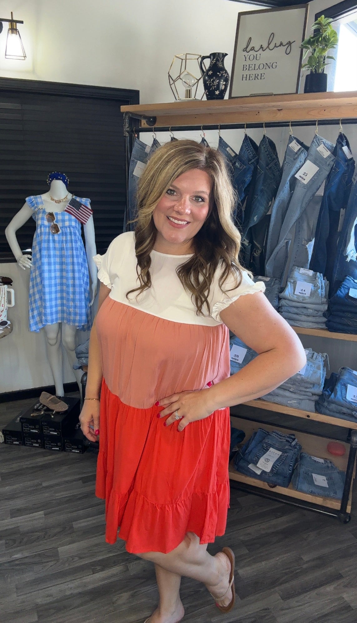 Orange Color Block Flowy Dress