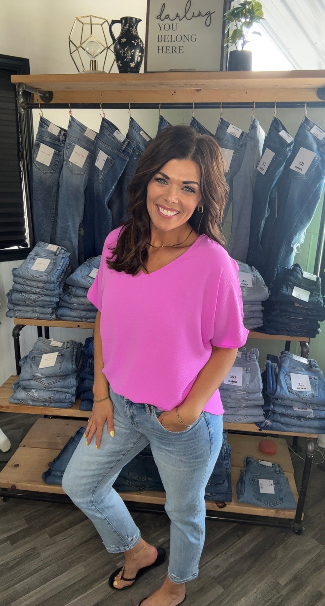 Bright Mauve V-Neck Flowy Top