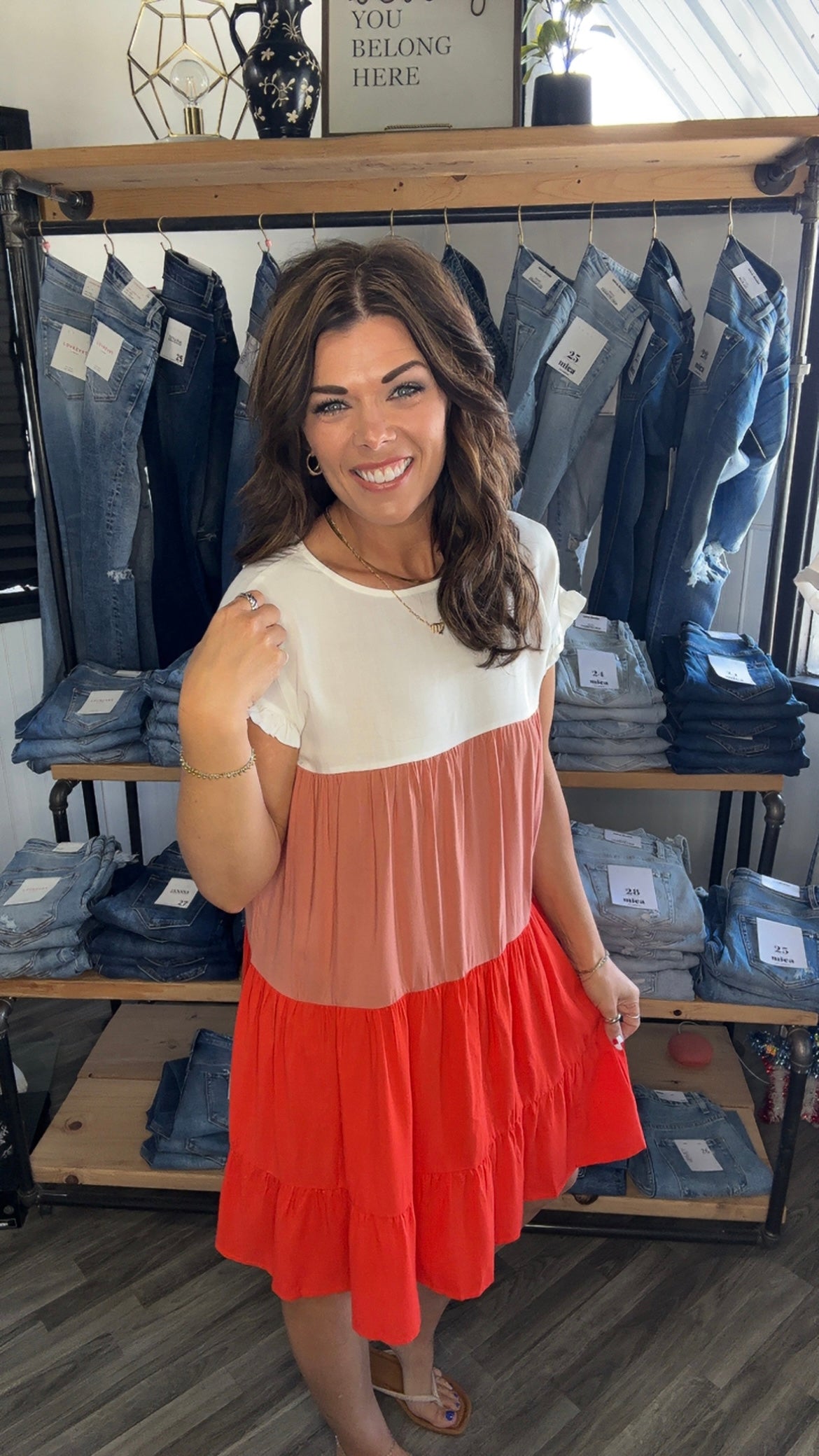 Orange Color Block Flowy Dress