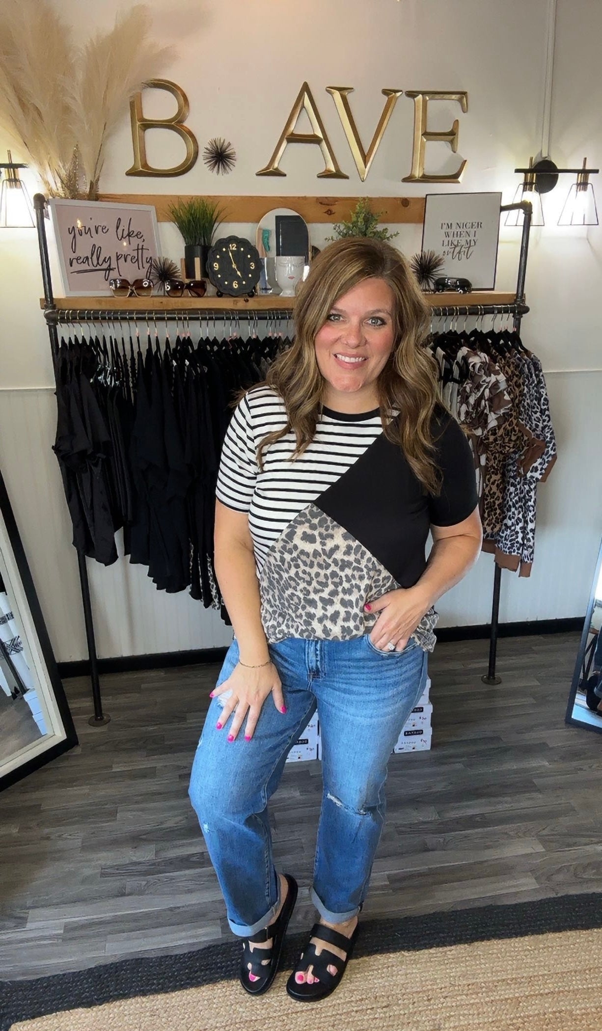 Black Stripe & Animal Print Top