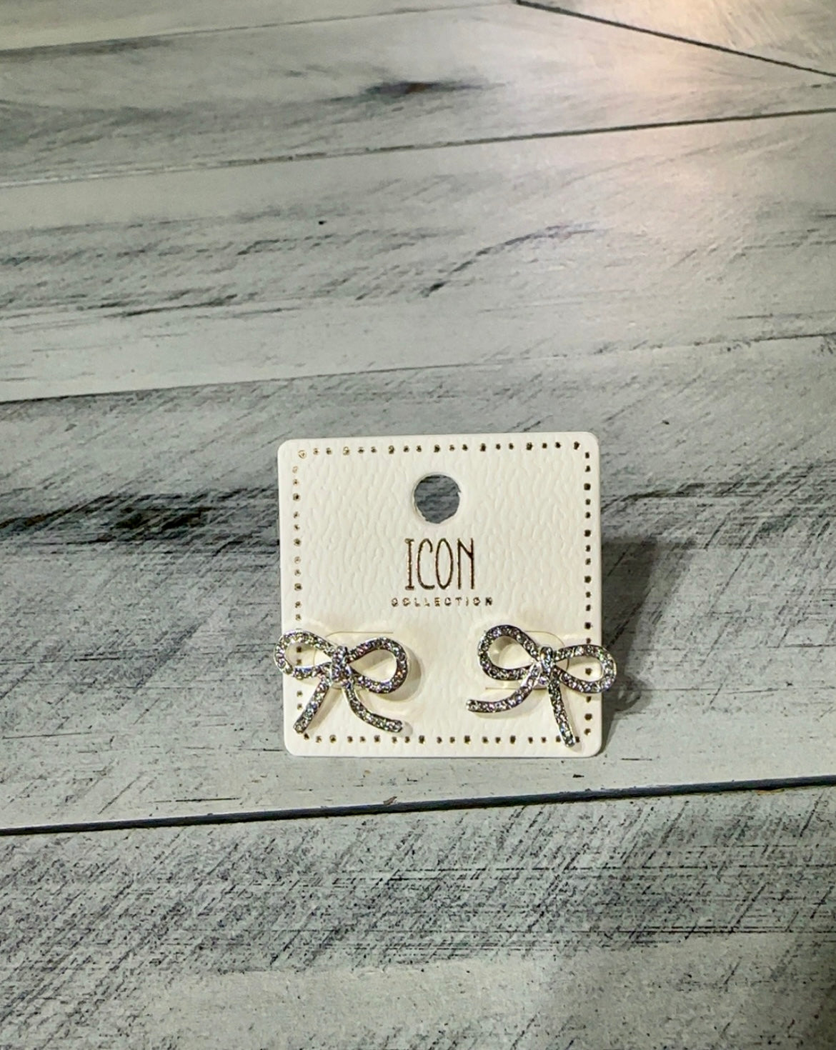Silver Rhinestone Bow Stud Earrings