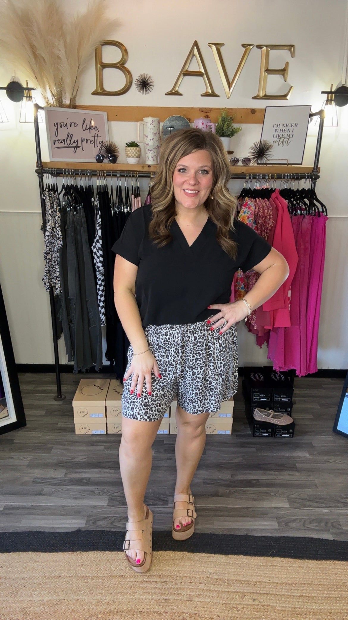 Grey & Black Leopard Print Shorts