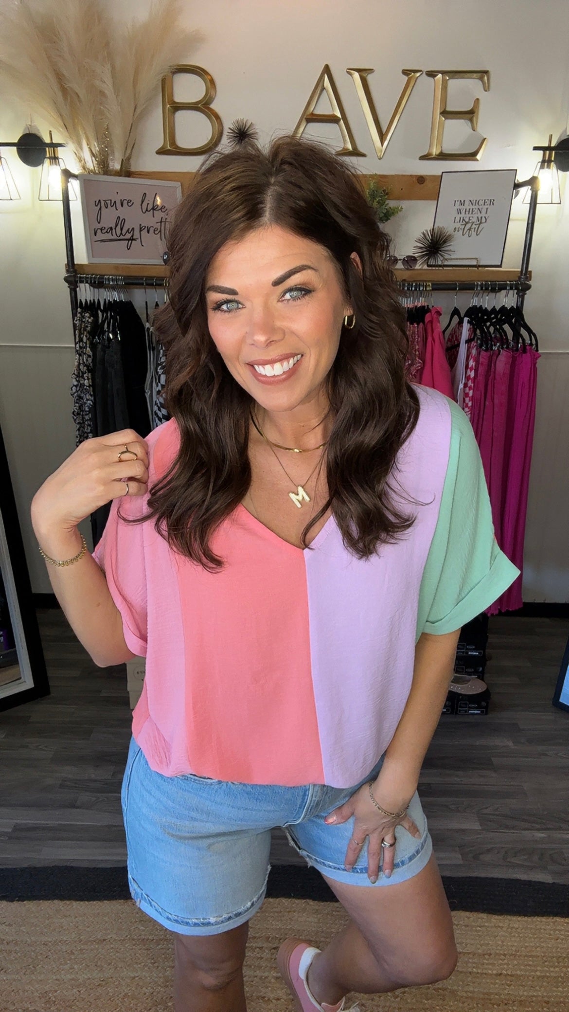 Peachy Lilac & Sage Colorblock Top