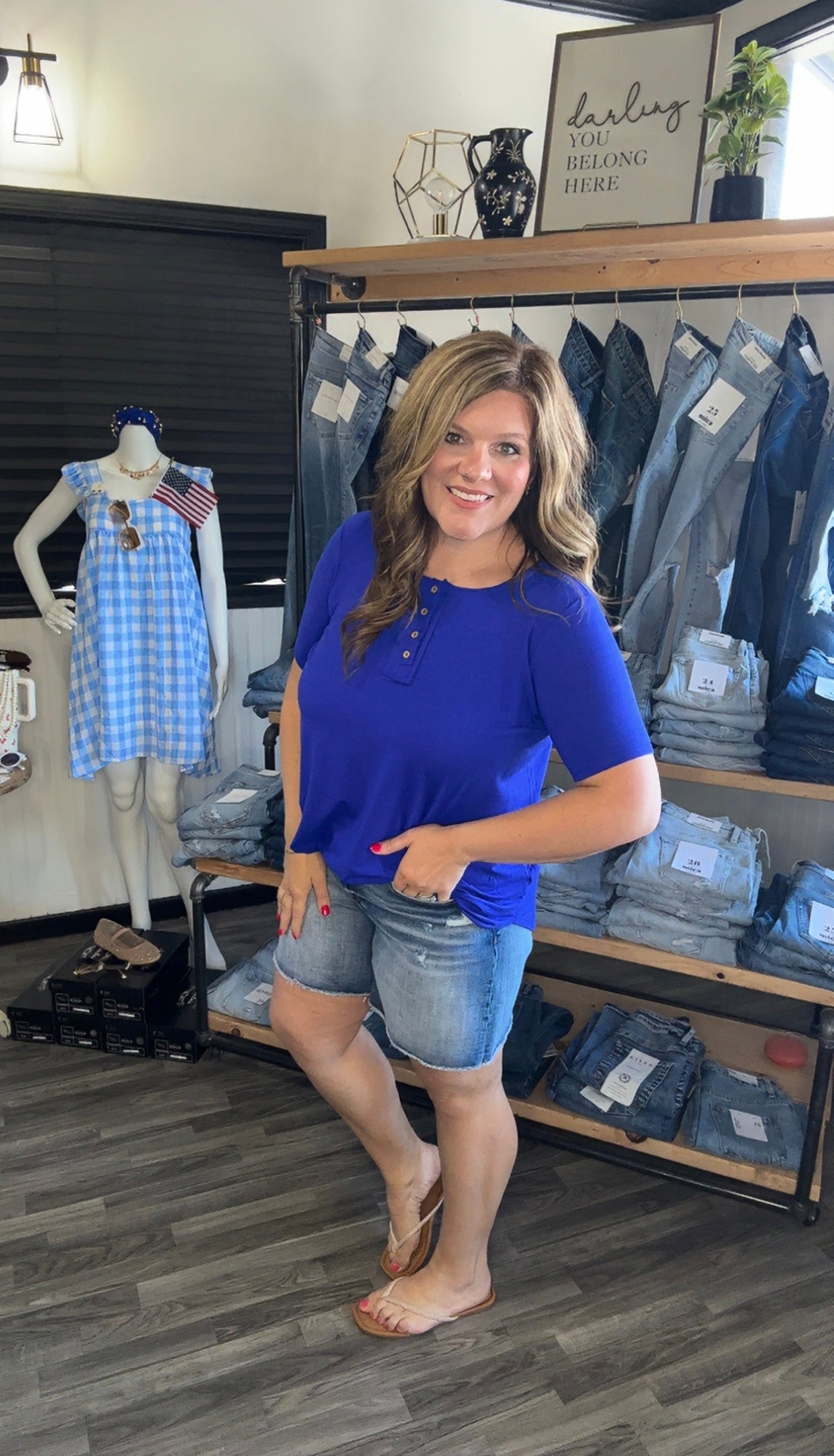 Bright Blue Snap Front Short Sleeve Top