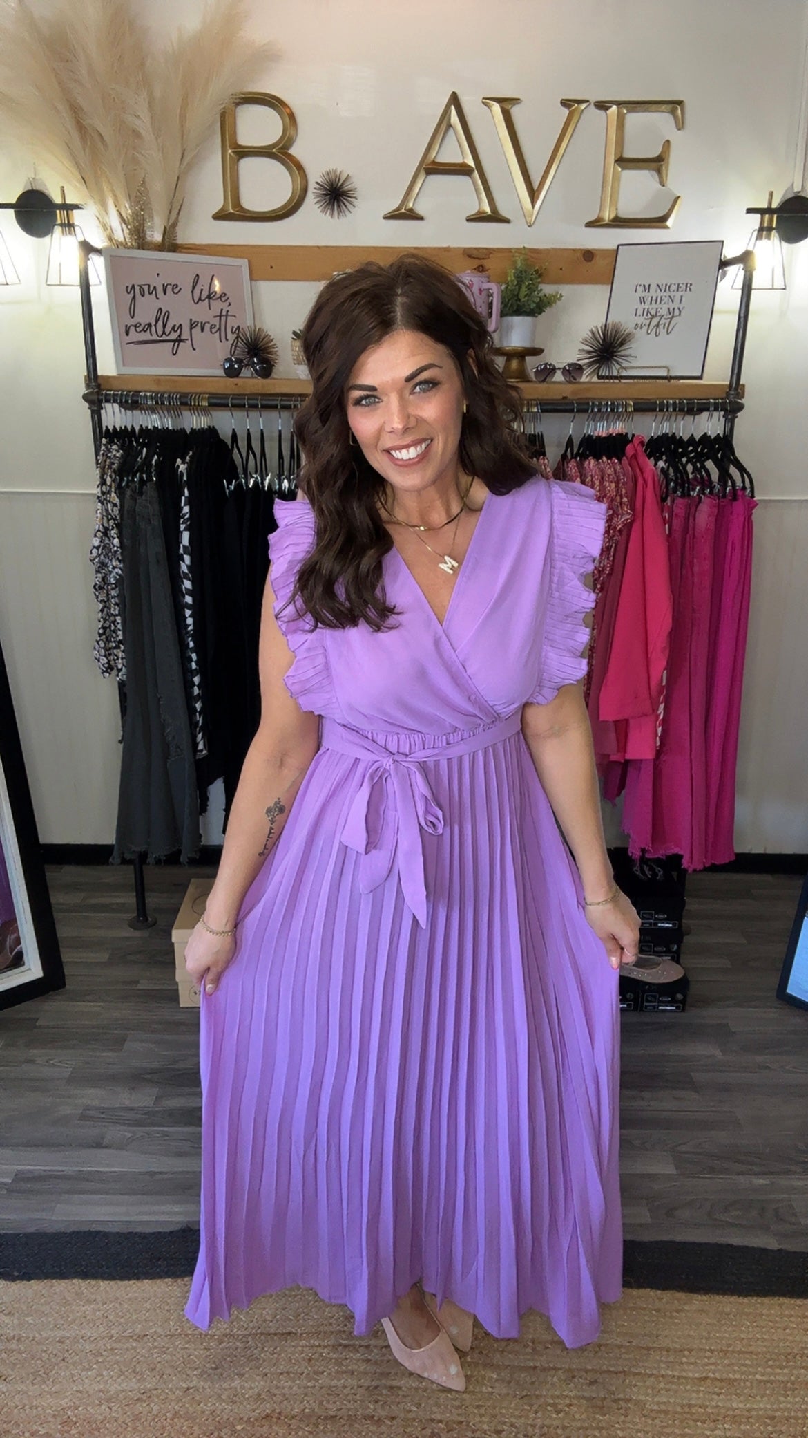 Lilac Ruffle Sleeve Dress
