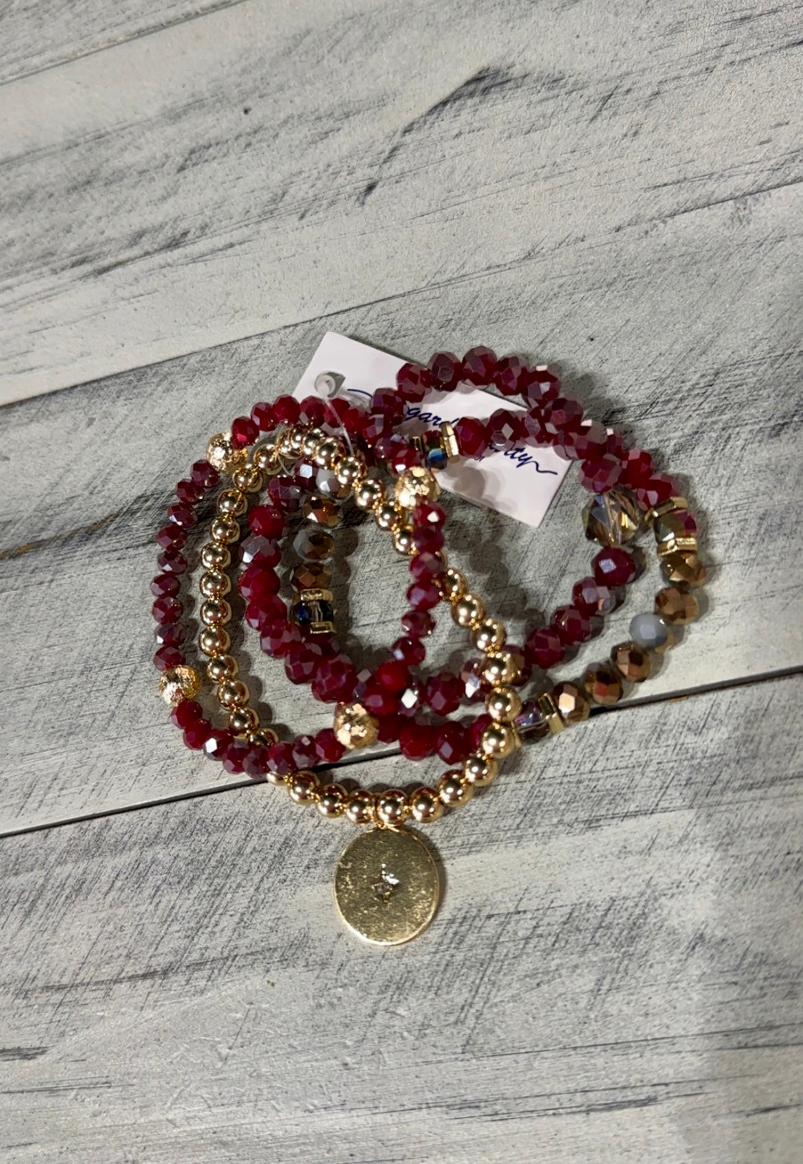 Burgundy & Gold 4 Layer Shimmer Bracelet Set