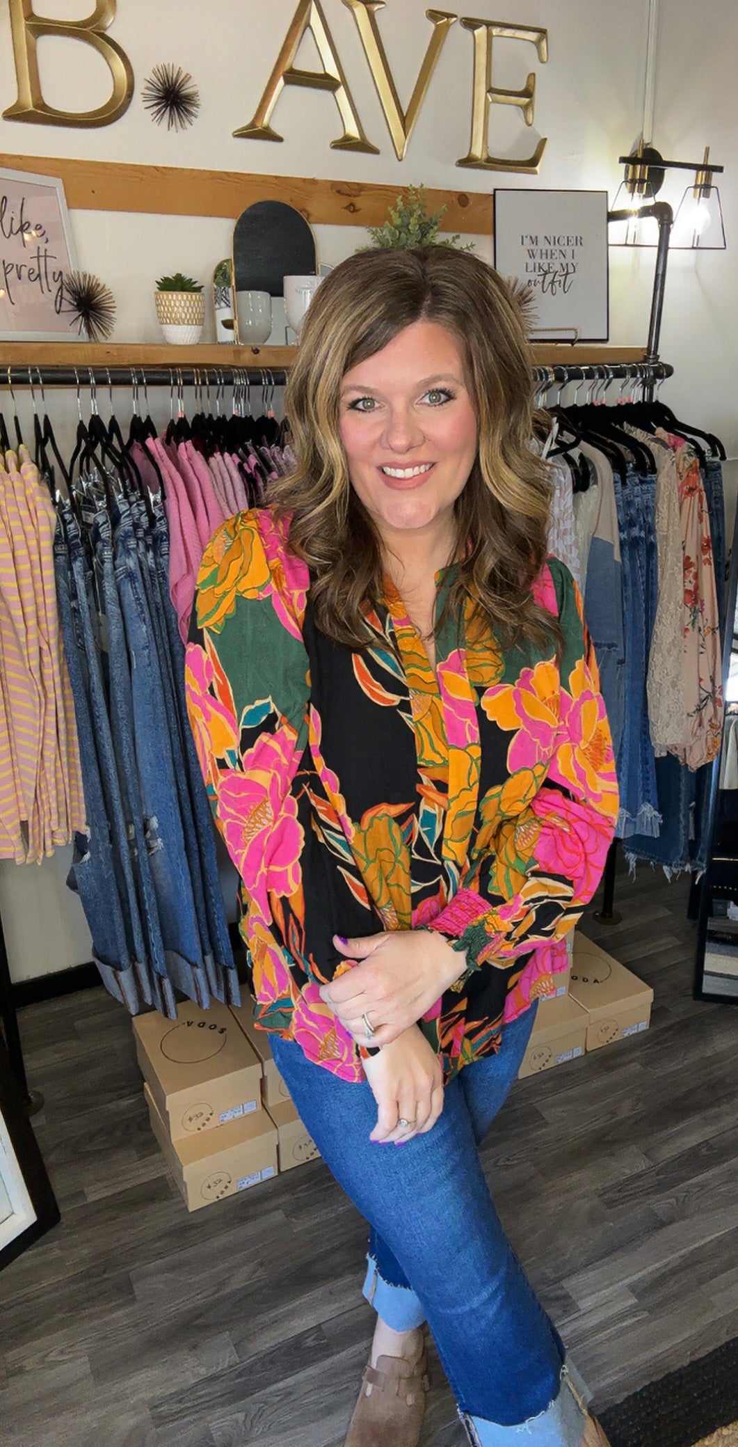 Black Vibrant Floral Print Top