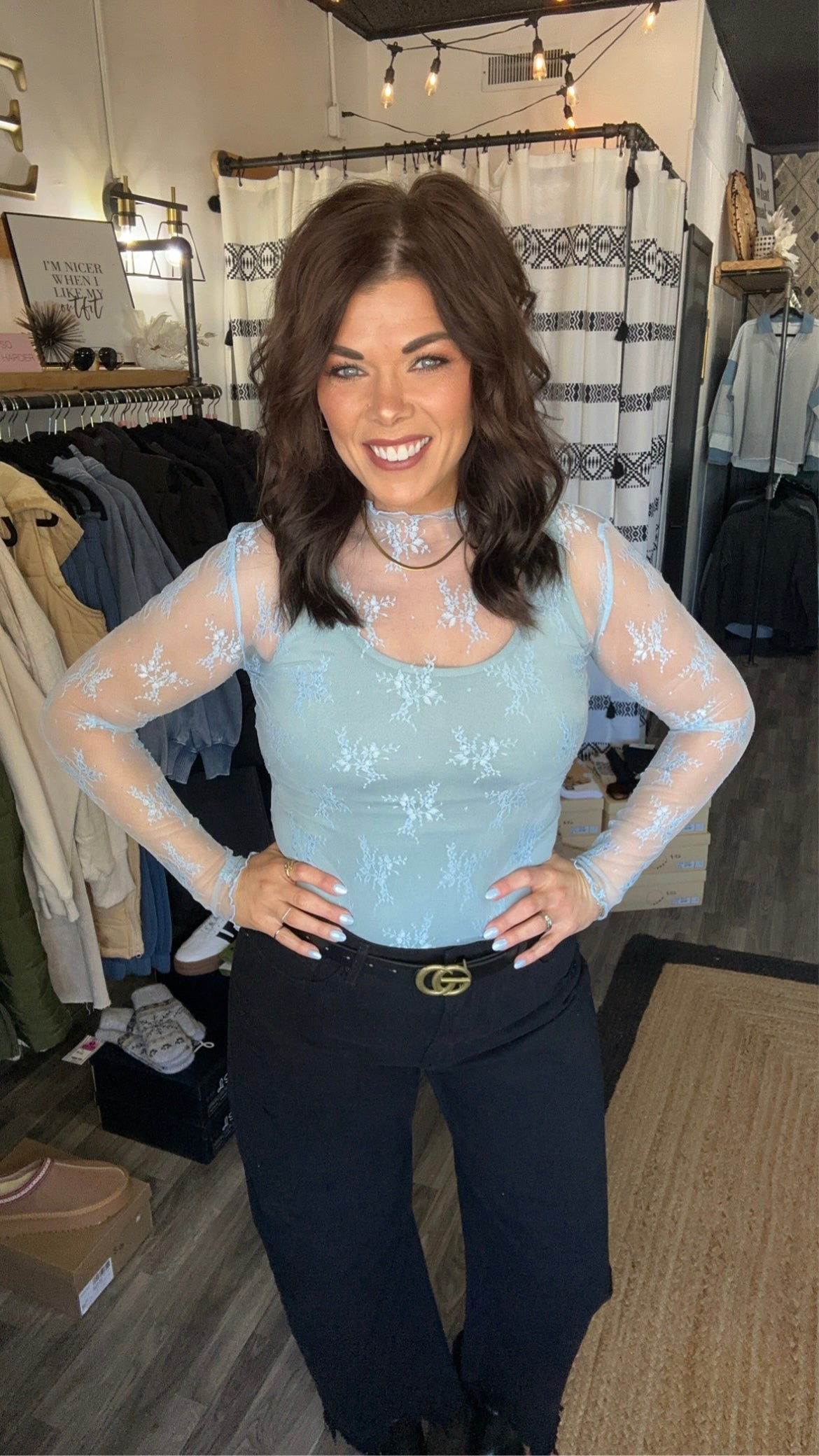 Icy Blue Lace Layering Top