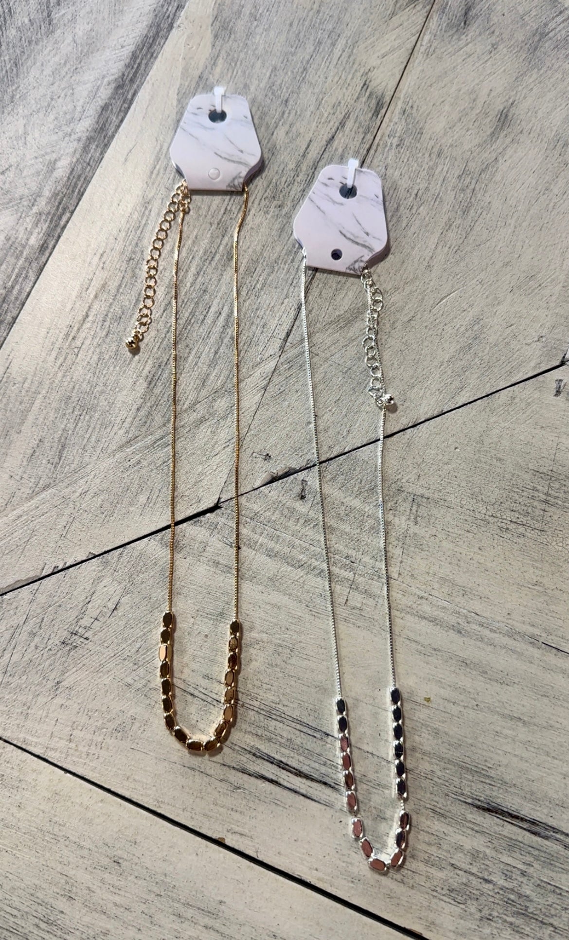 Box Chain Necklace with Metal Beads