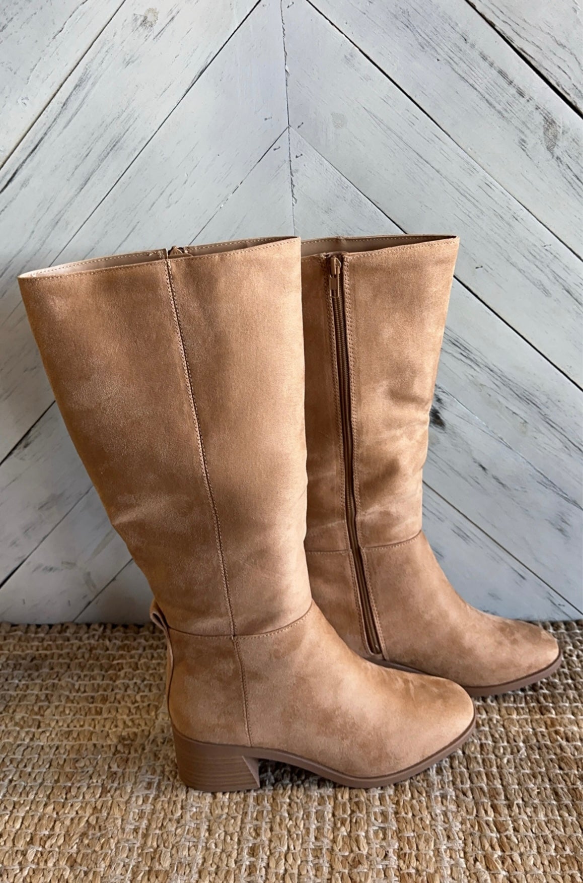 Blonde Suede Knee High Boots