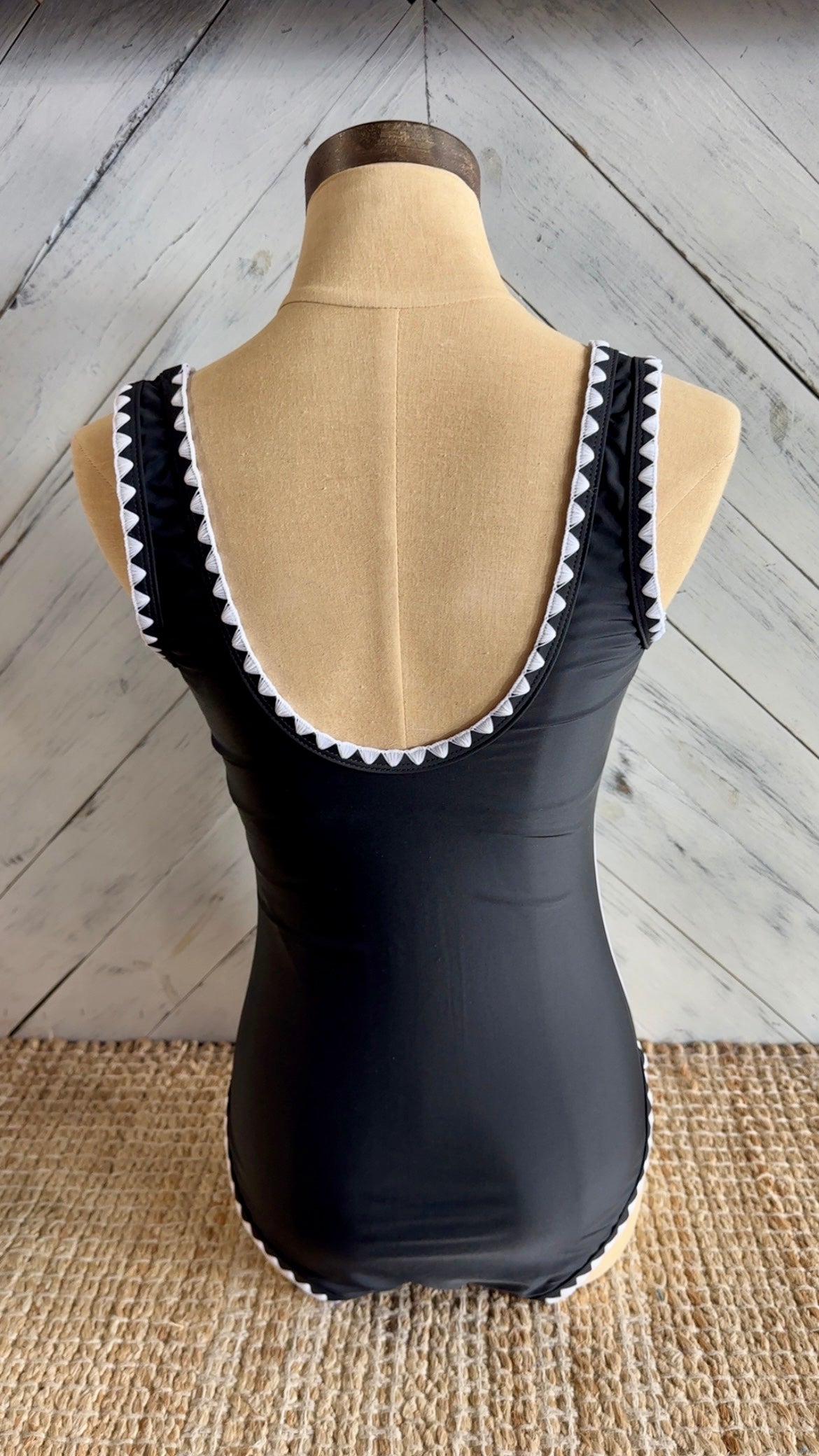 Black & White Ric Rac Trim One Piece Swimsuit