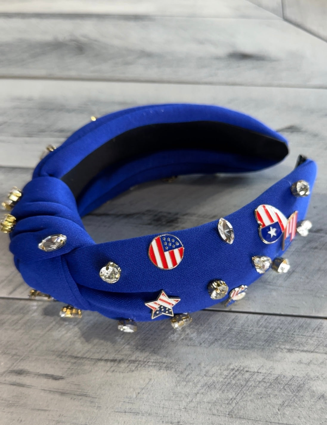 Blue Stars & Stripes Rhinestone Knot Headband