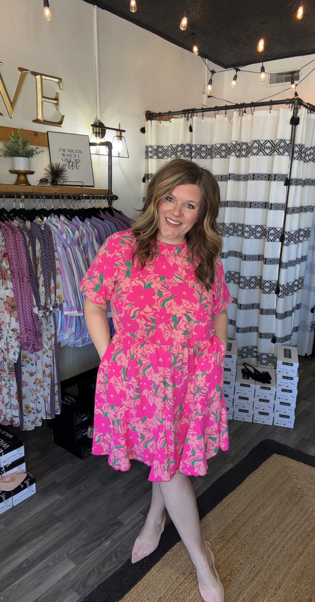 Fuchsia Floral Bubble Sleeve Dress