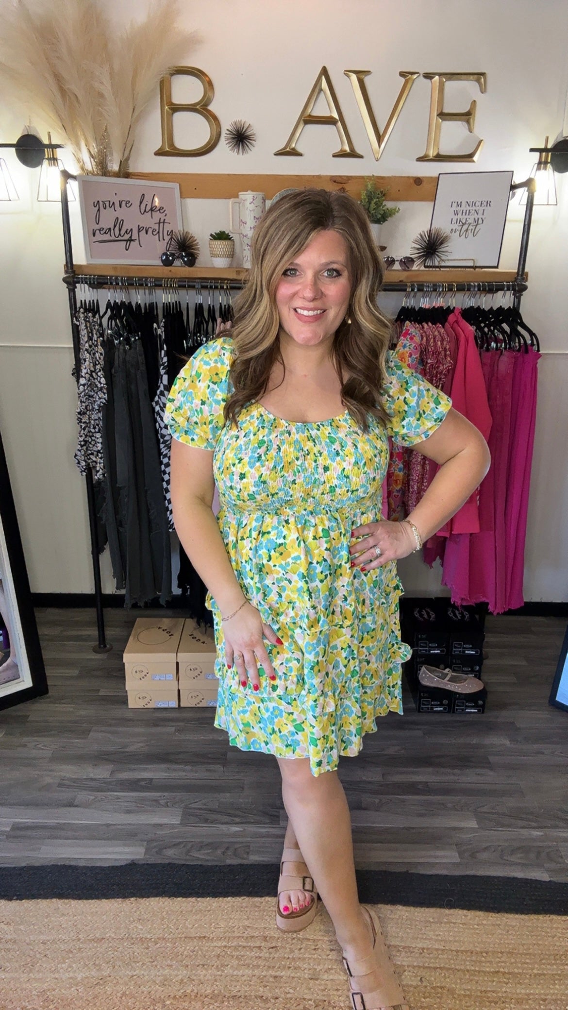 Yellow Multi Floral Smocked Dress
