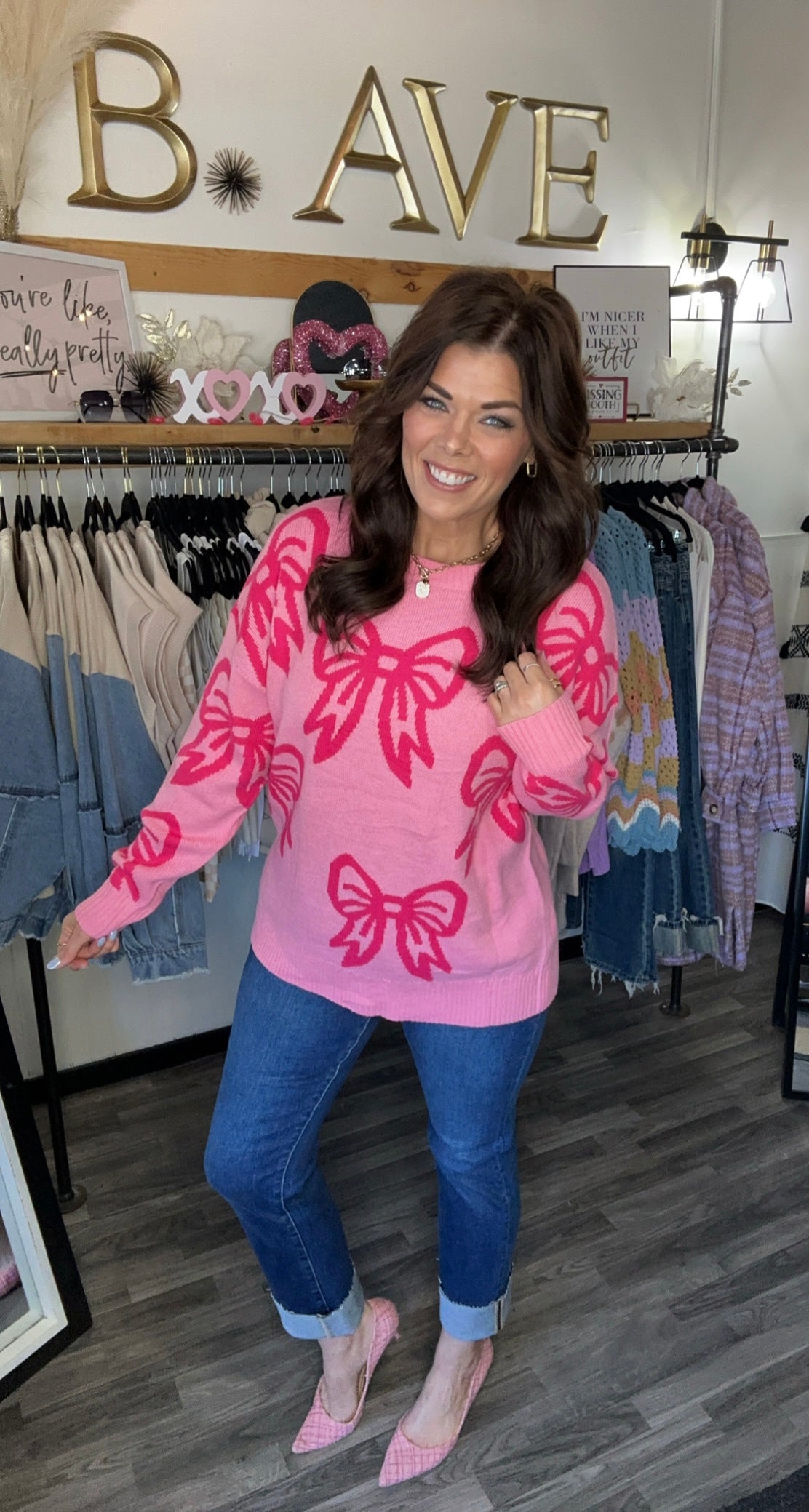 Bright Pink Bow Loose Fit Sweater