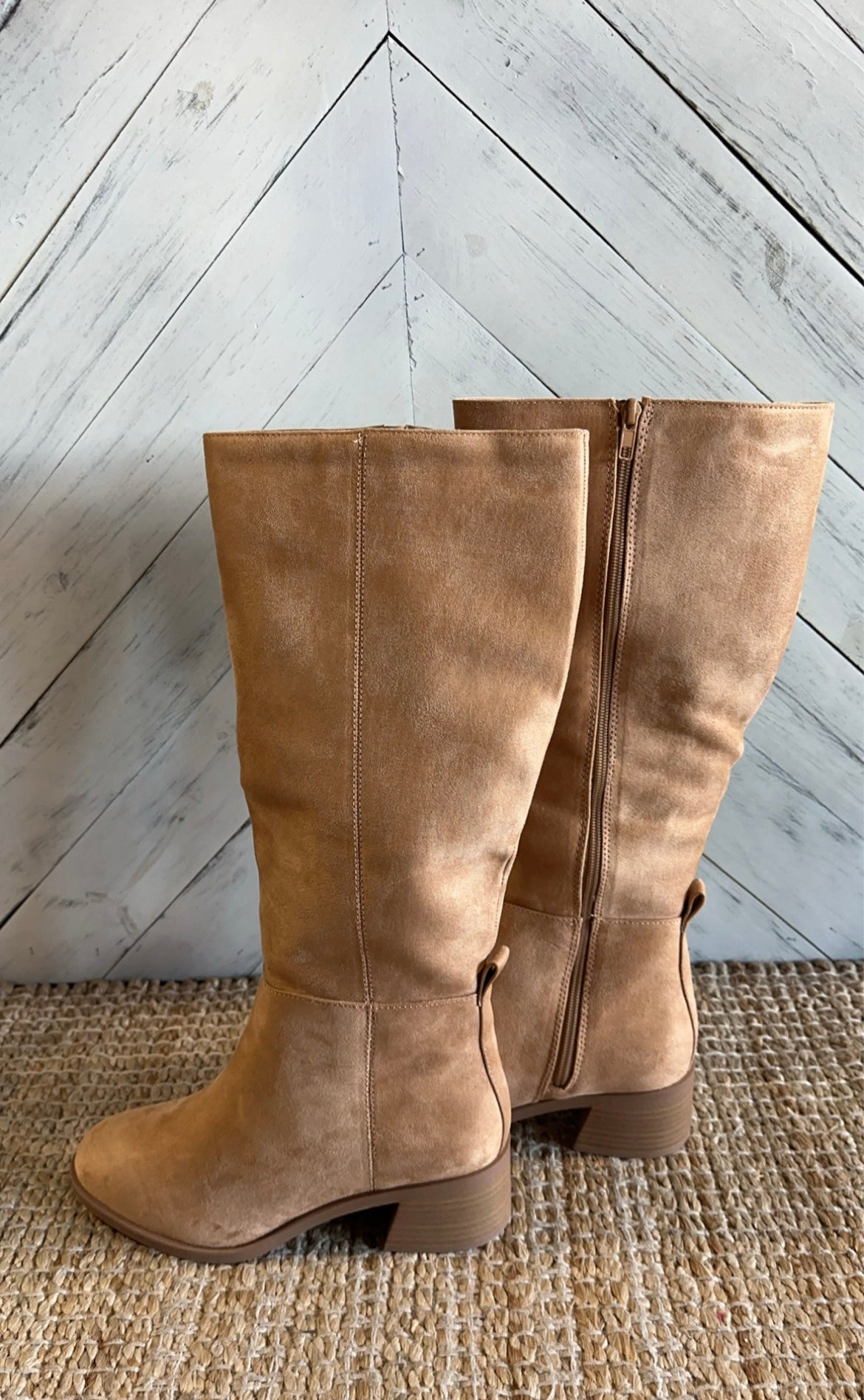 Blonde Suede Knee High Boots