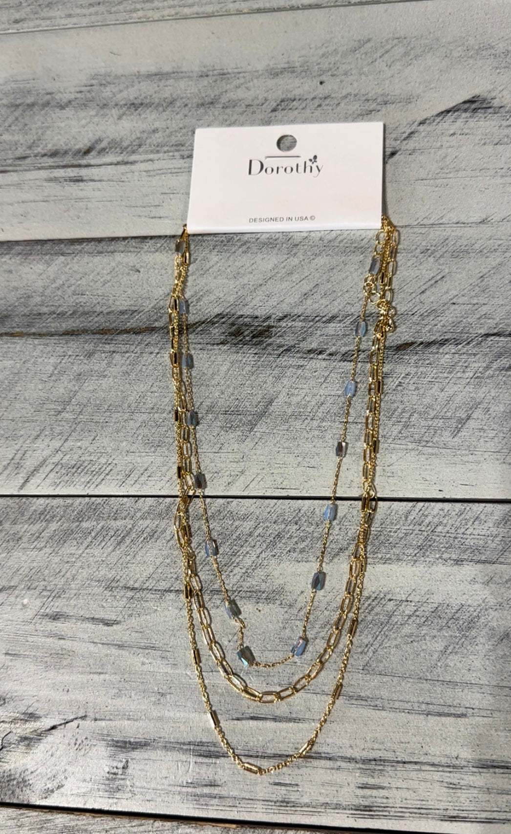 Dainty Gold 3 Layer Iridescent Stone Necklace