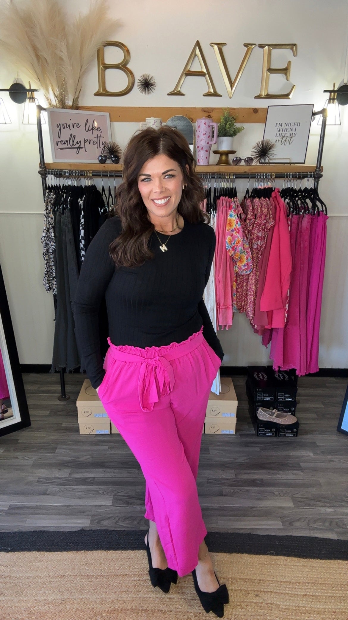 Hot Pink Paperbag Waist Crop Pants