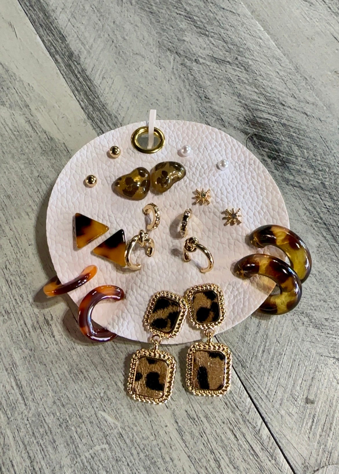 Mixed Leopard Pearl & Acrylic Earring Set