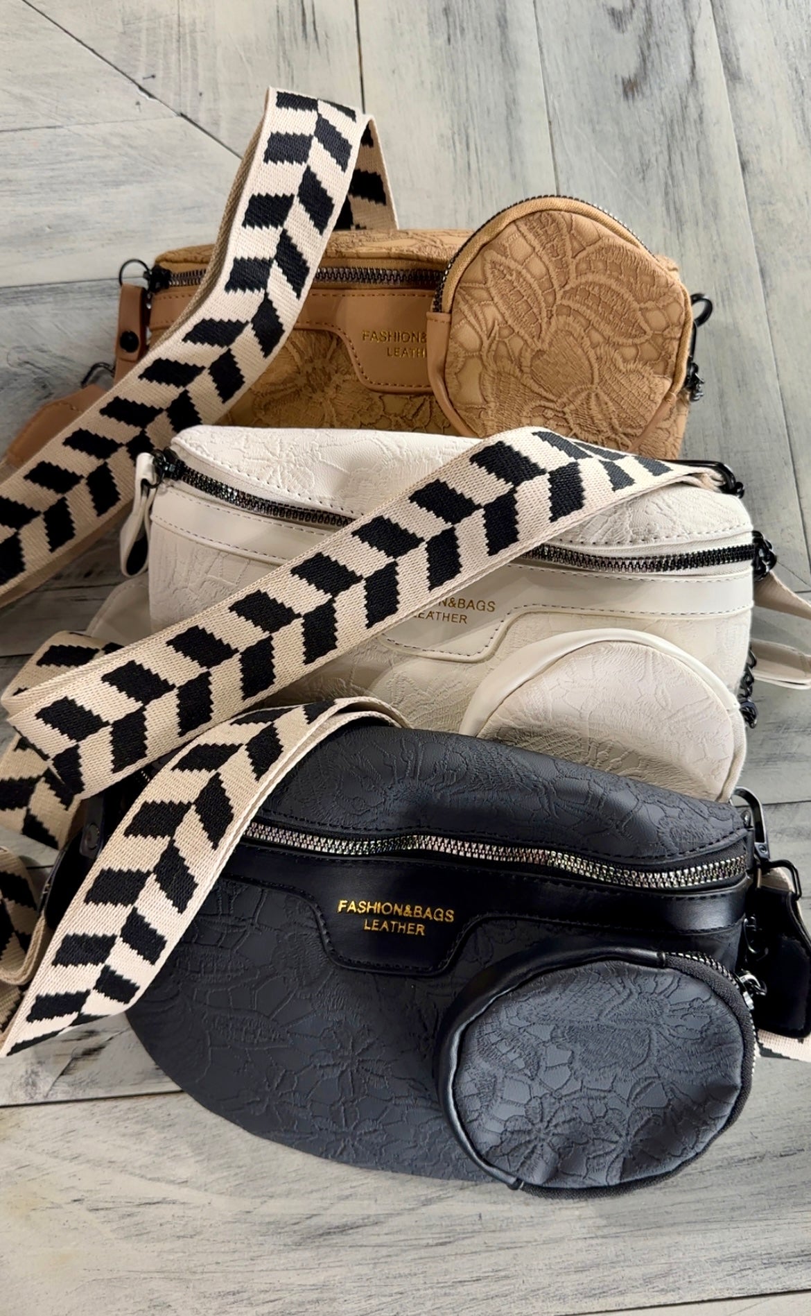 Chevron Strap Leather Shoulder Bag