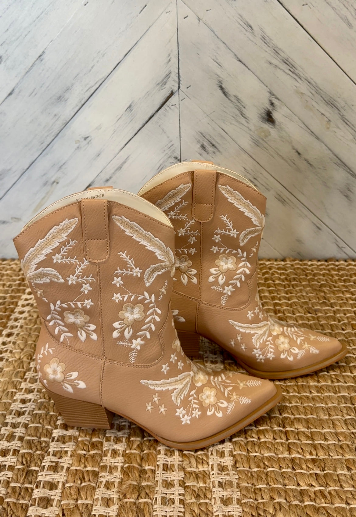Apricot Embroidered Cowboy Booties