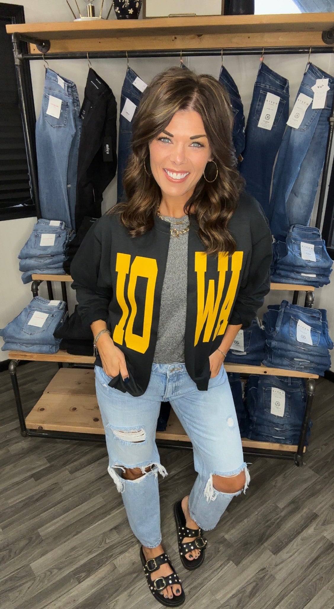 Black & Yellow Iowa Split Crewneck
