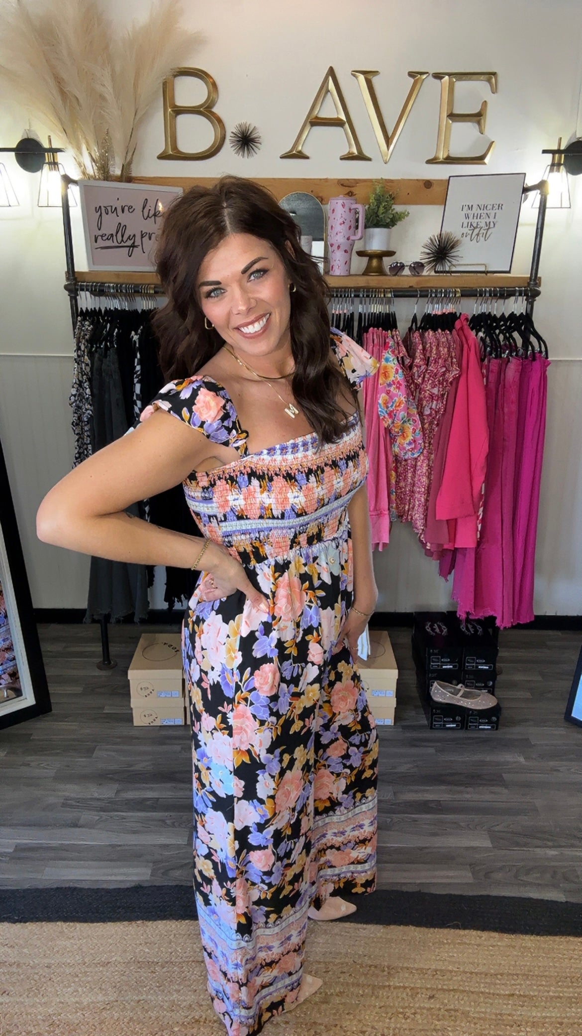 Floral Print Smocked Bodice Jumpsuit