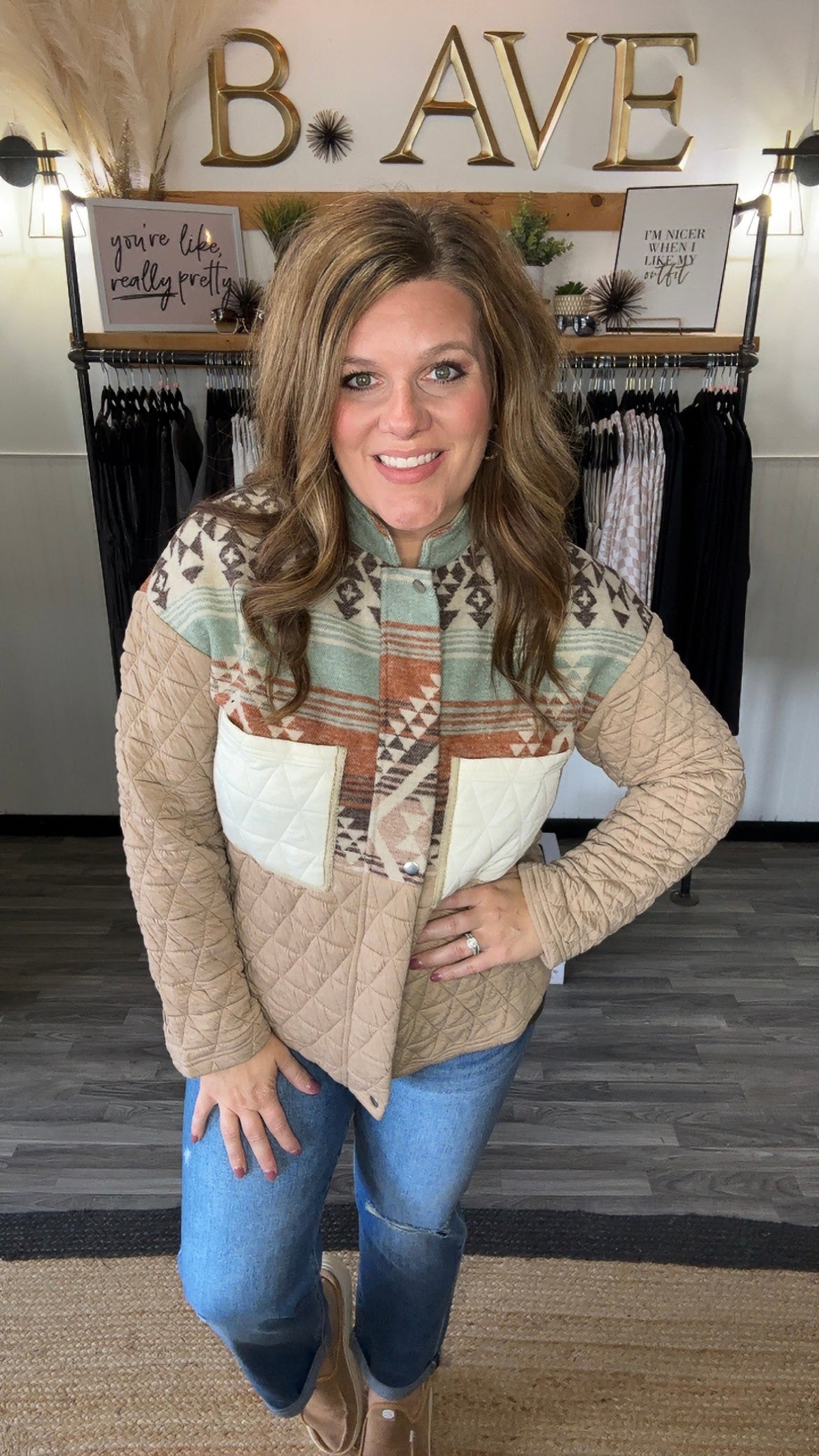 Beige Aztec Quilted Patchwork Jacket