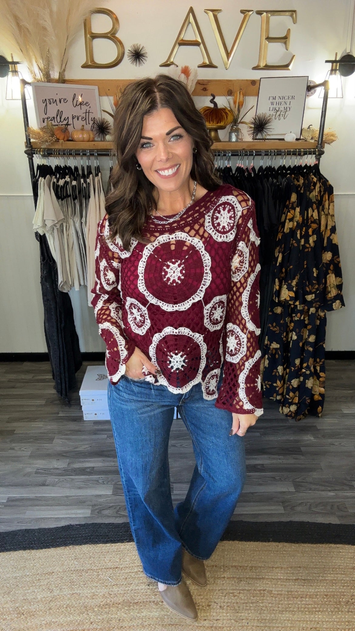 Wine Medallion Crochet Sweater