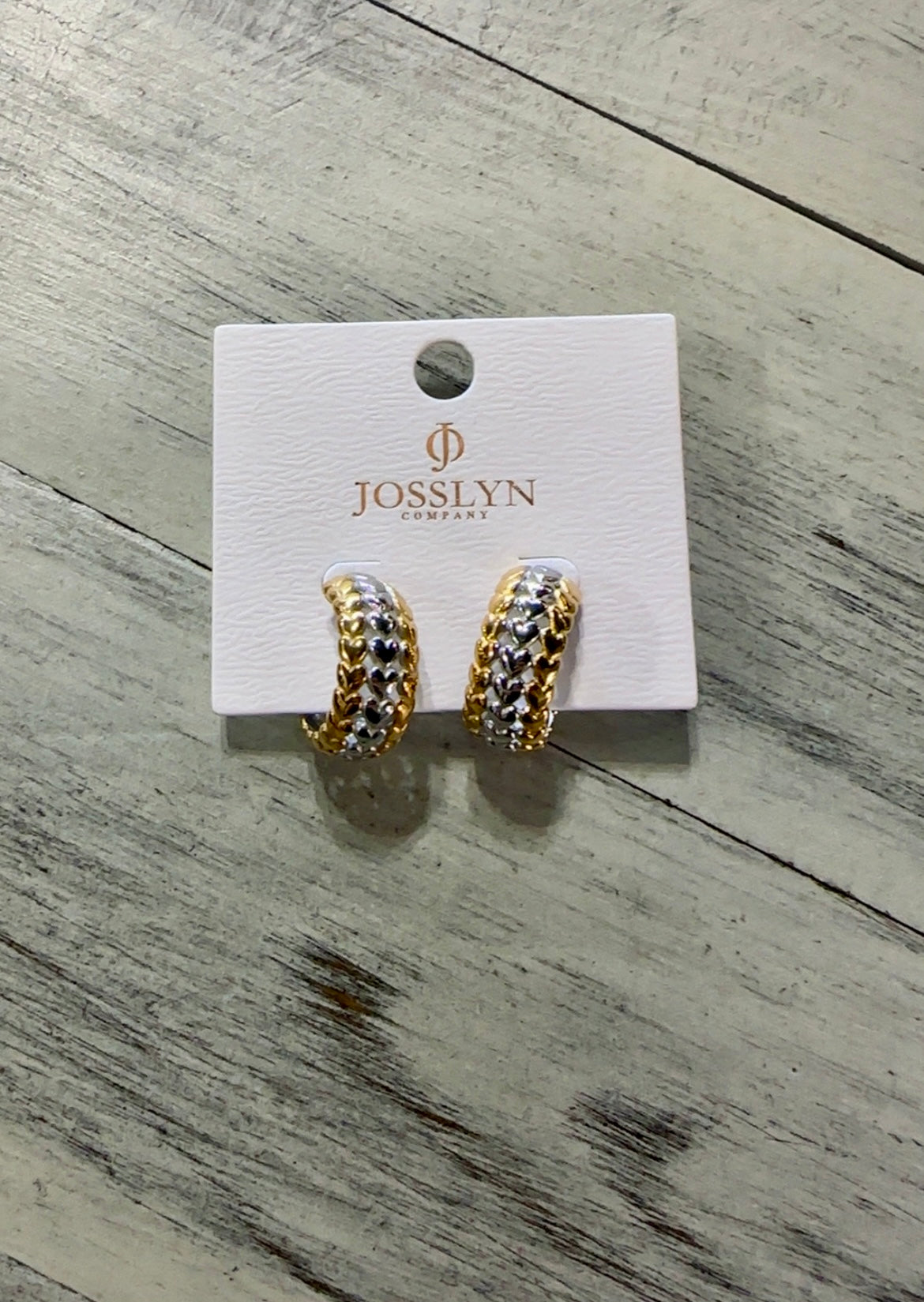Two Tone Heart Huggie Hoop Earrings
