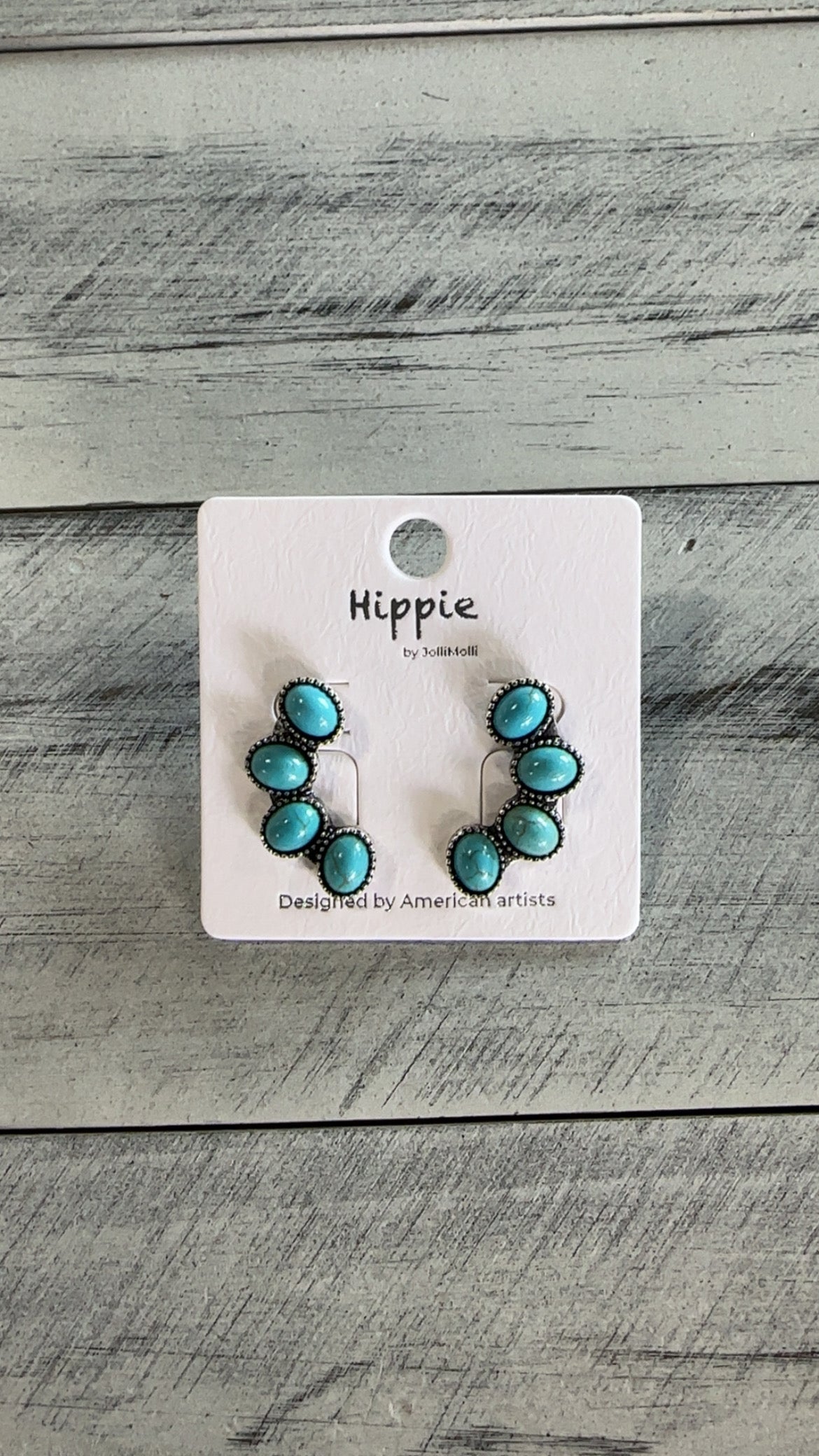 Silver and Turquoise Stone Curved Stud Earrings