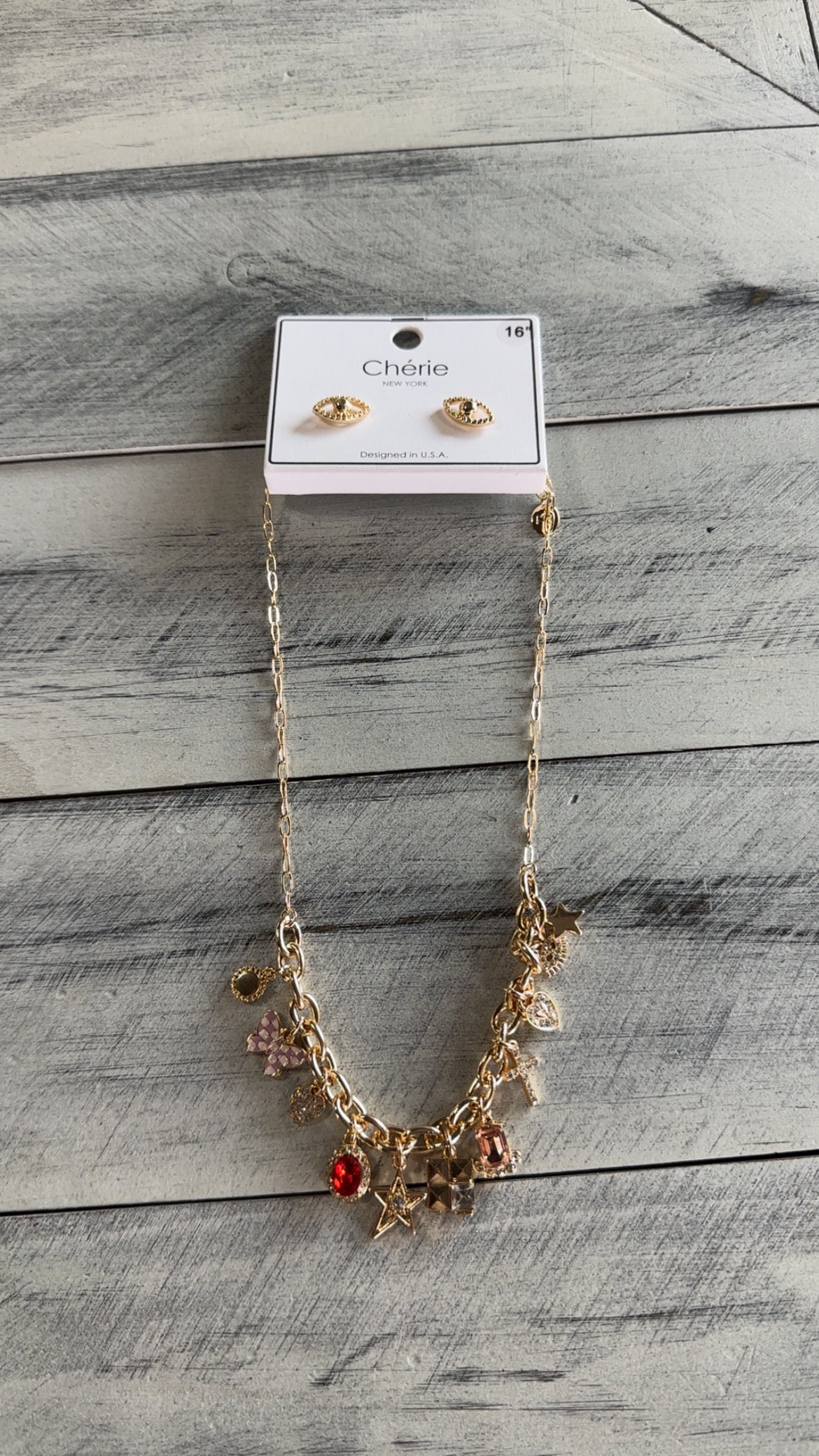 Gold Girly Multi Mini Charm Necklace & Earring Set