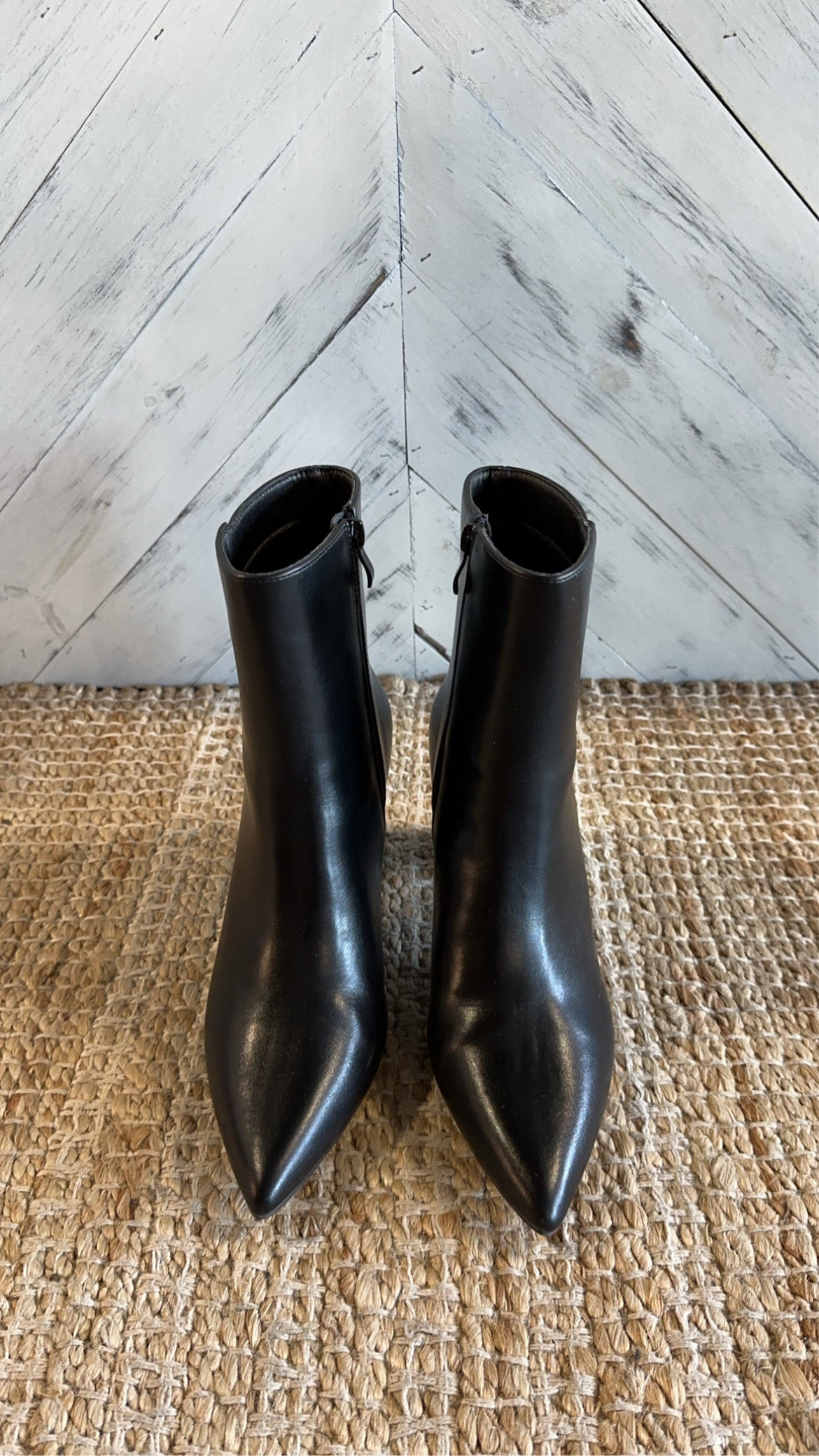 Black Pointed Toe Block Heel Bootie