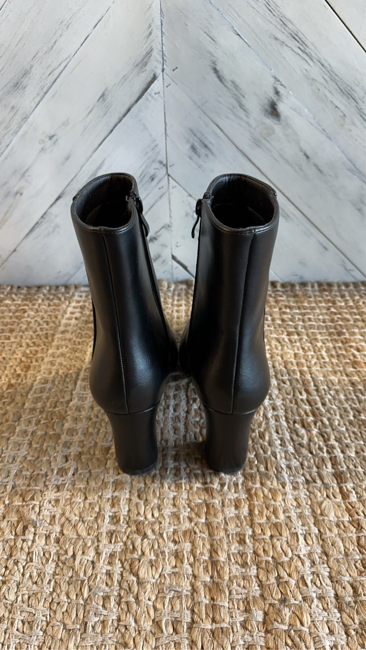Black Pointed Toe Block Heel Bootie