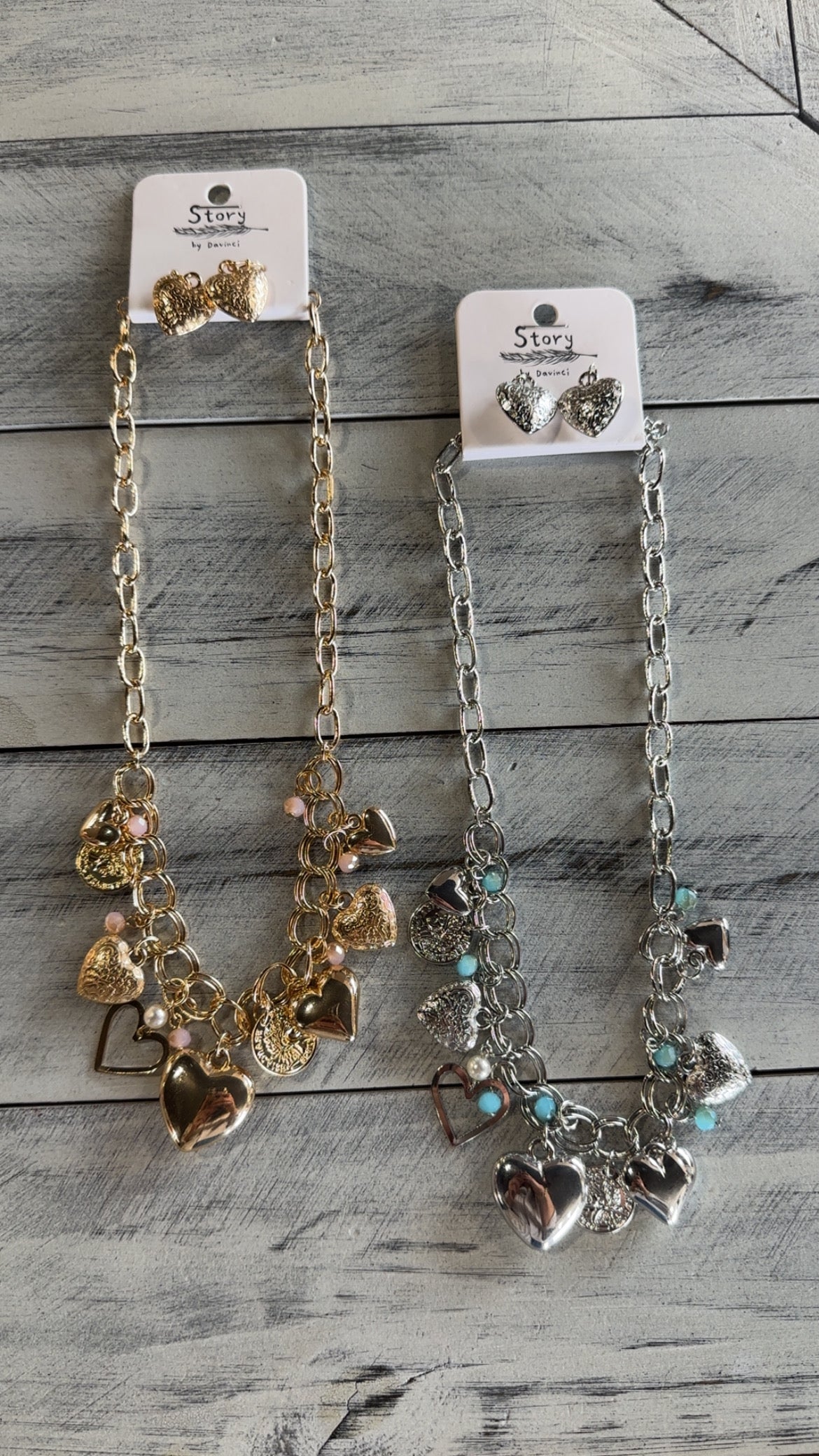 Heart & Coin Charm Necklace & Earring Set