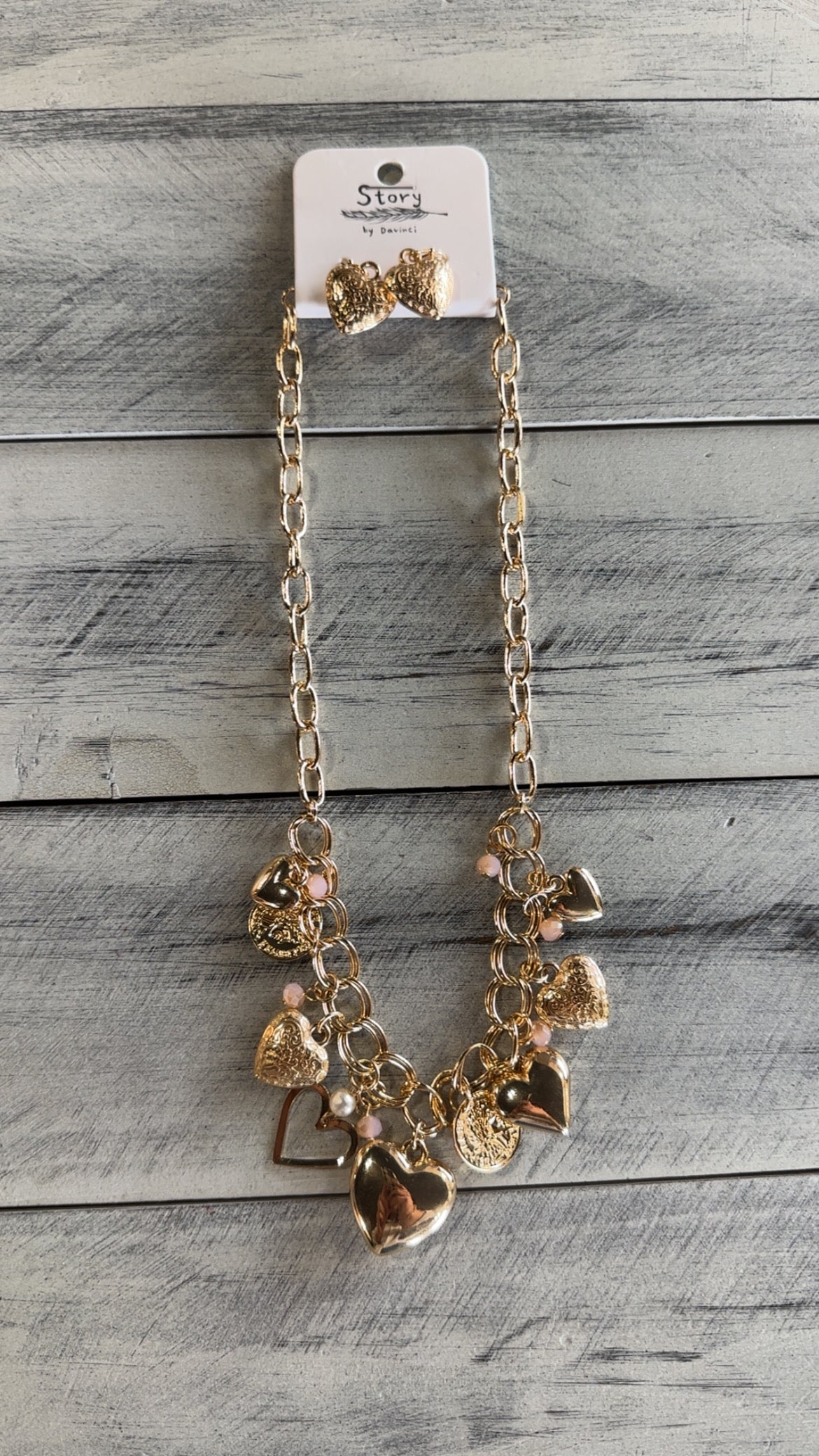 Heart & Coin Charm Necklace & Earring Set