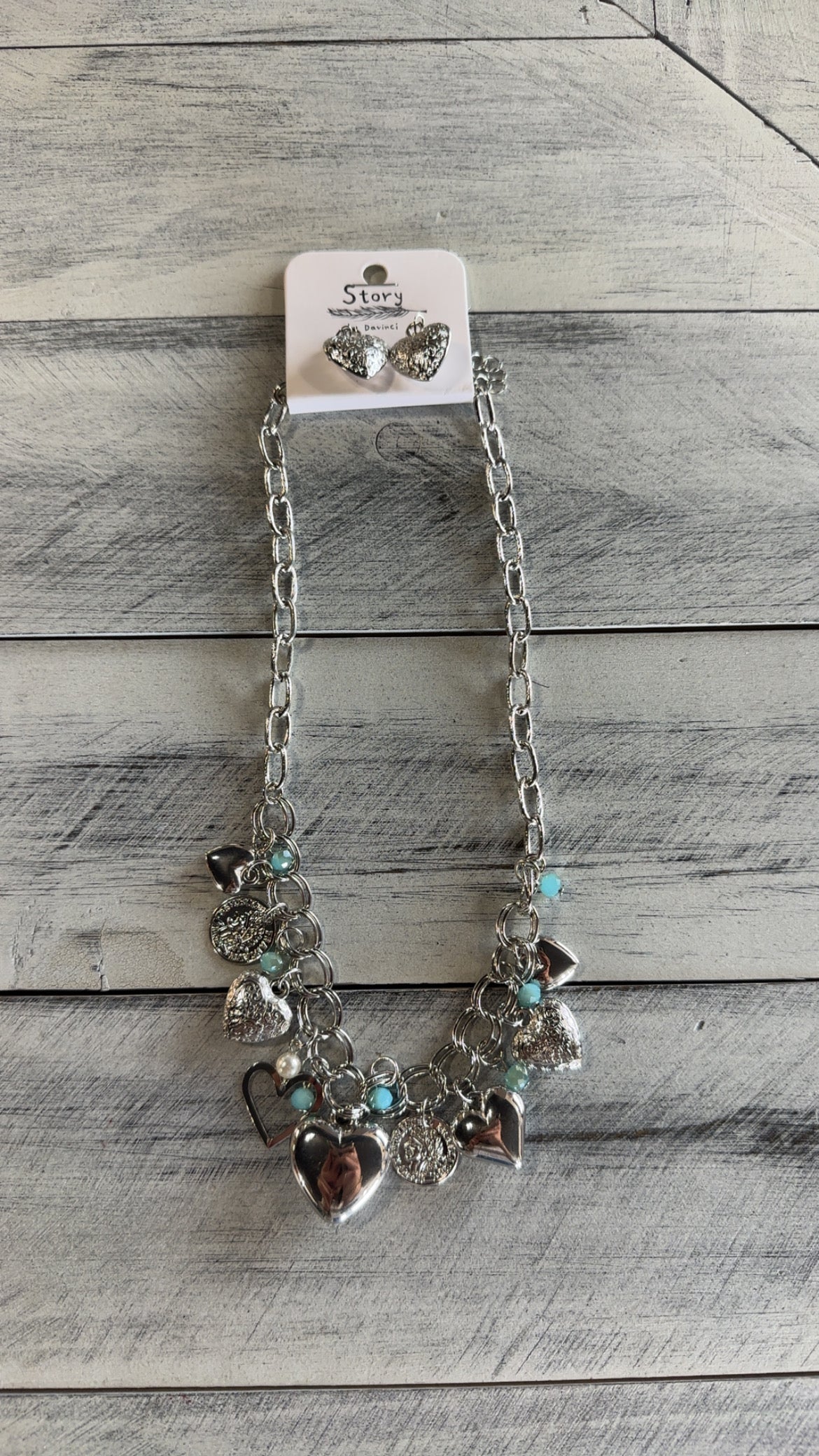 Heart & Coin Charm Necklace & Earring Set