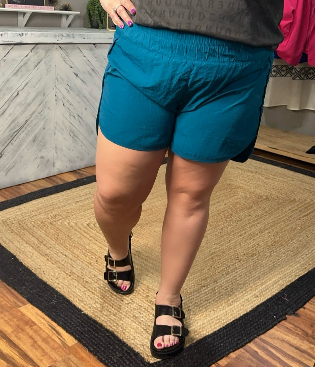 Teal Smocked Waist Shorts