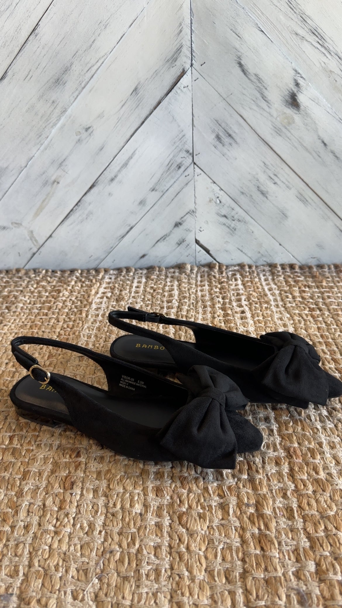 Black Bow Pointed-Toe Slingback Flats