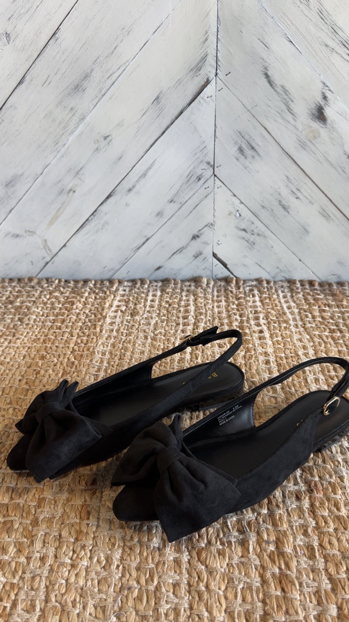 Black Bow Pointed-Toe Slingback Flats