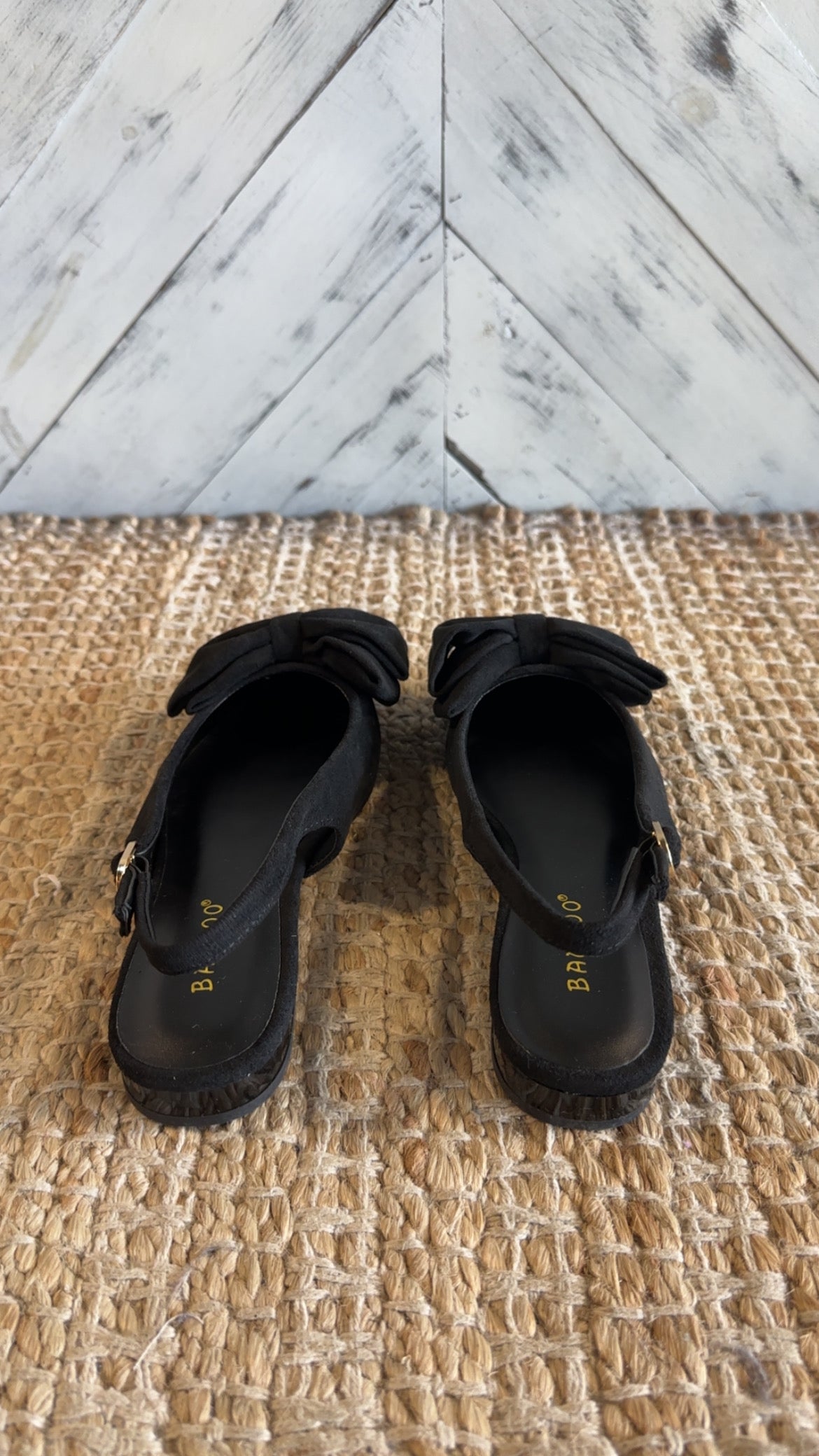 Black Bow Pointed-Toe Slingback Flats