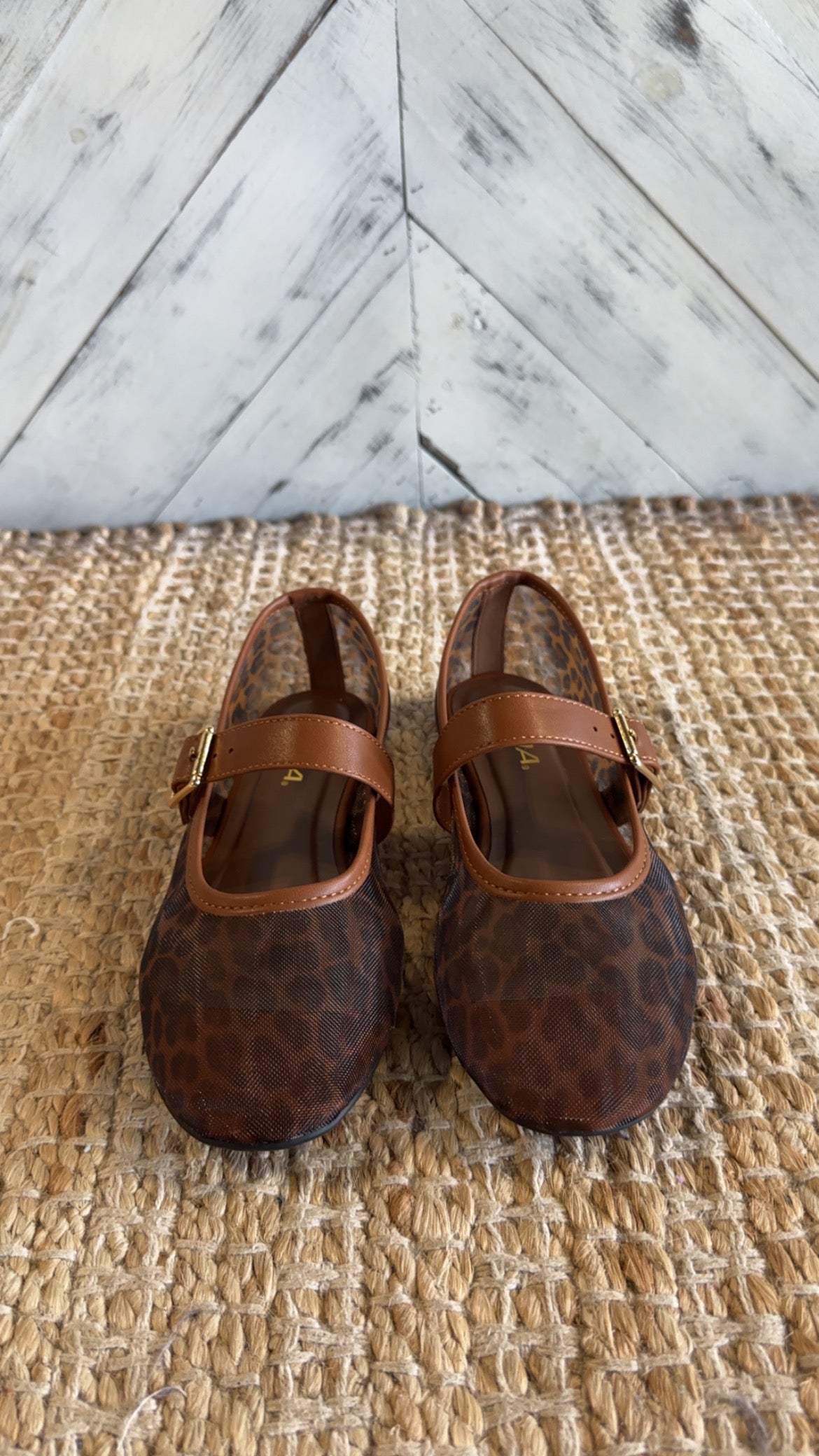 Leopard Mesh Mary Jane Flats