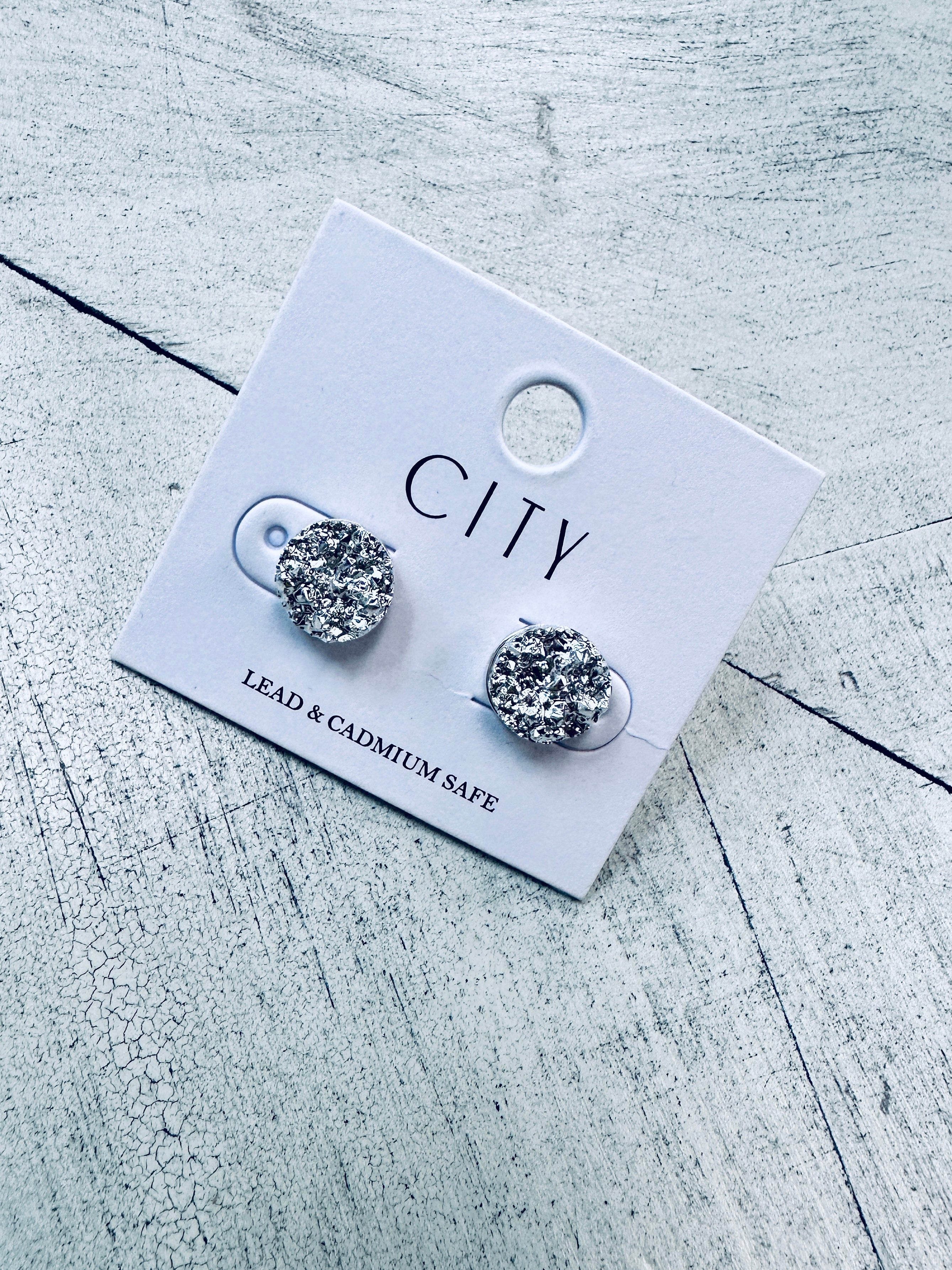 Round Drusy Stud Earrings