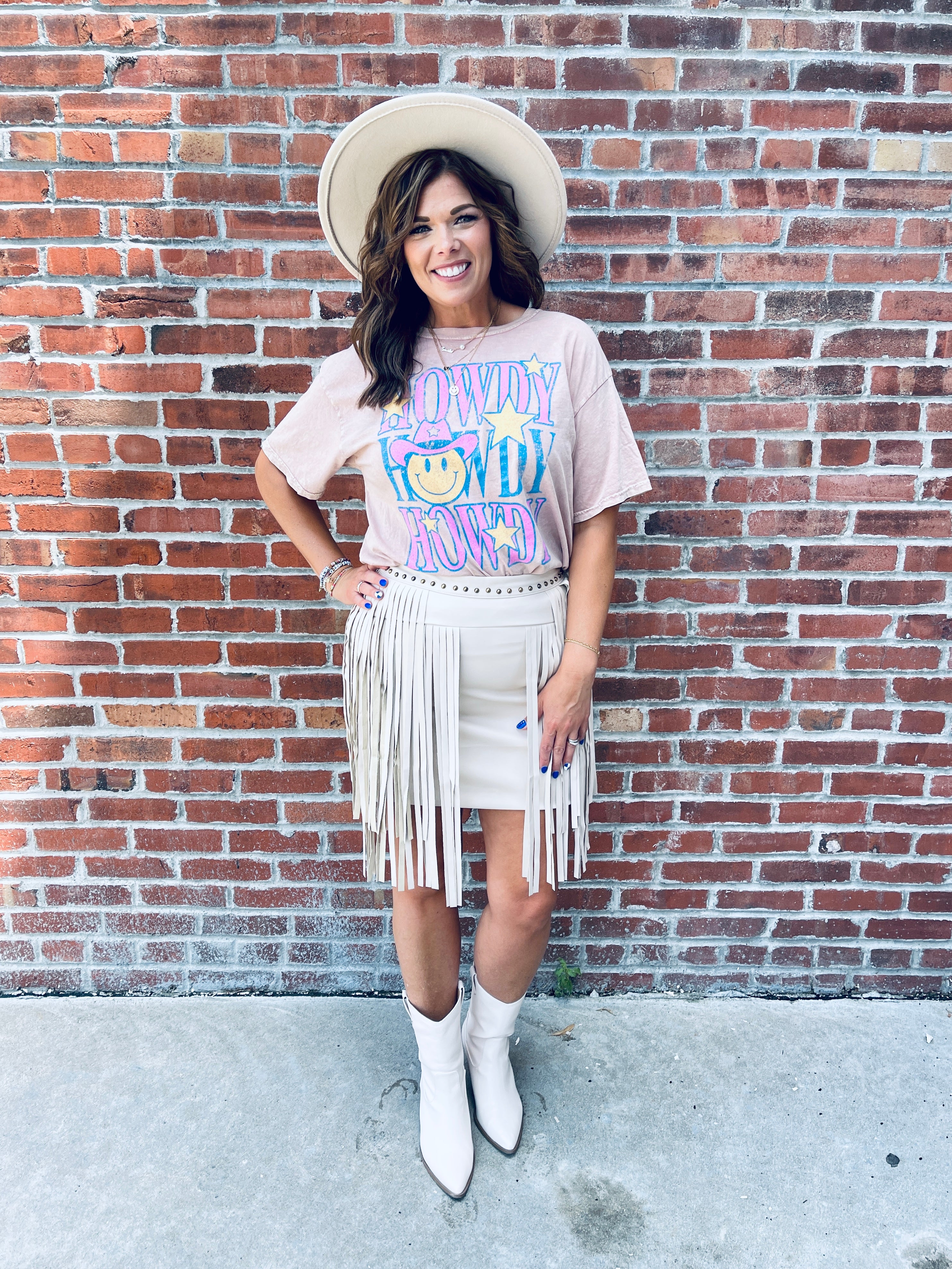 Cream Faux Leather Fringe Skirt